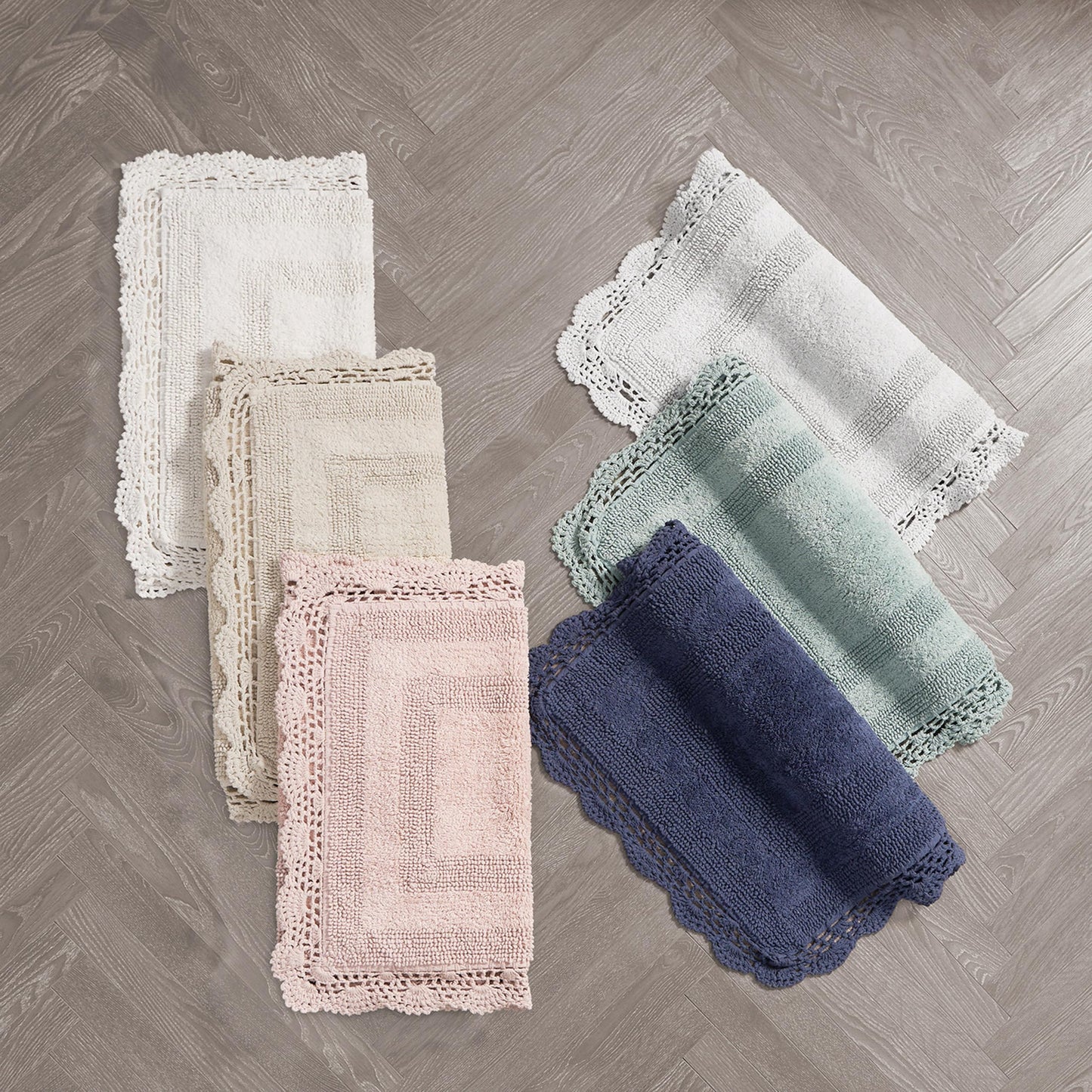 Laura Ashley Absorbent Bath Mat Reversible Crochet Soft and Plush Bathroom Mat 100% Cotton 17x24 Bath Rug, Light Grey