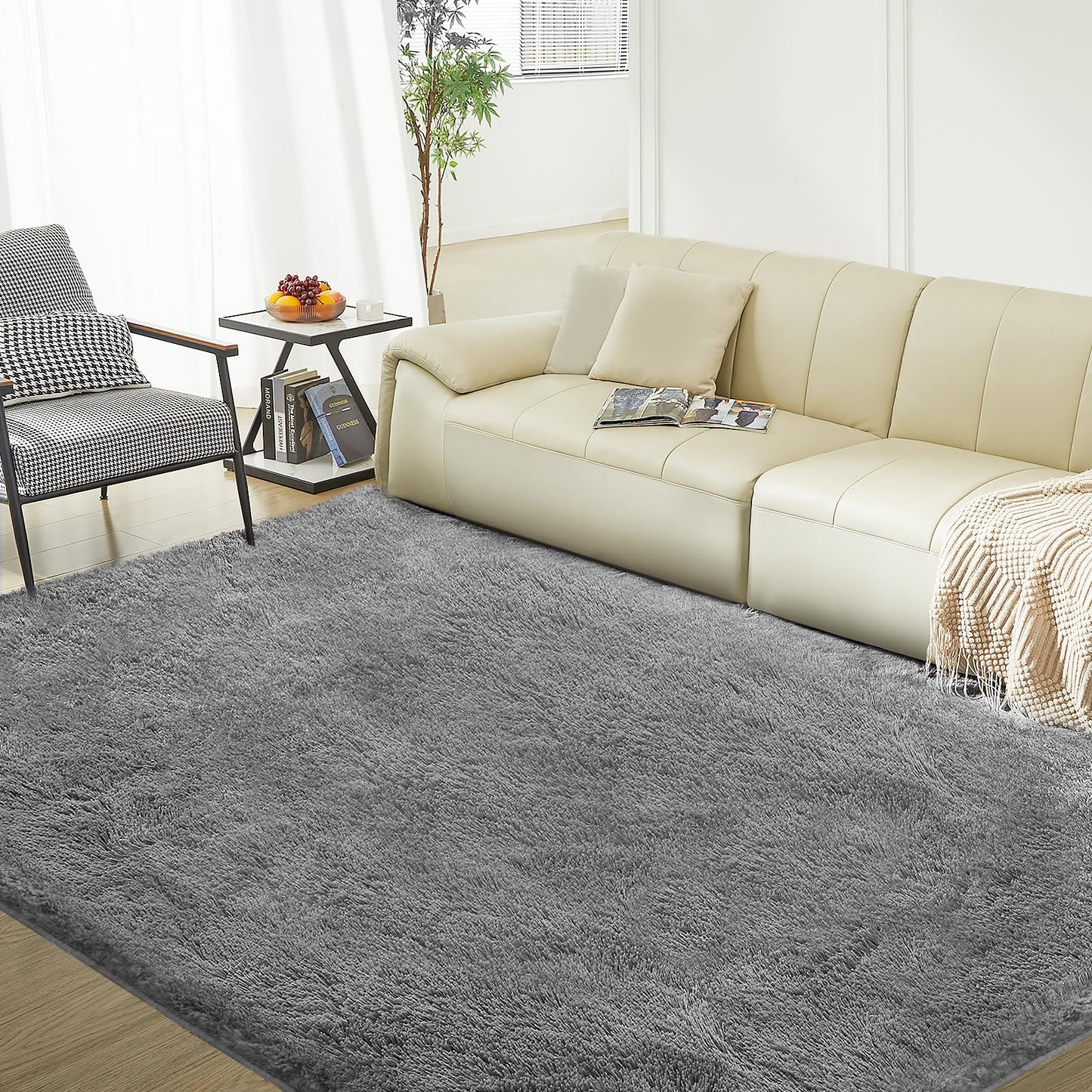 5X8 Ultra Soft Rug for Living Room, 5X8 Fluffy Shag Area Rug for Bedroom, Modern Shaggy Carpets Fuzzy Rug for Teens Dorm Nursery Home Decor Aesthetic, Upgrade Anti-Skid Durable, Grey