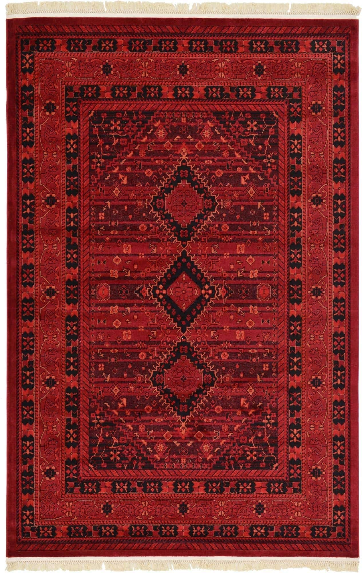 Unique Loom Tekke Collection Area Rug - Sheibani (6' 1" x 9' Rectangle, Red/ Black)