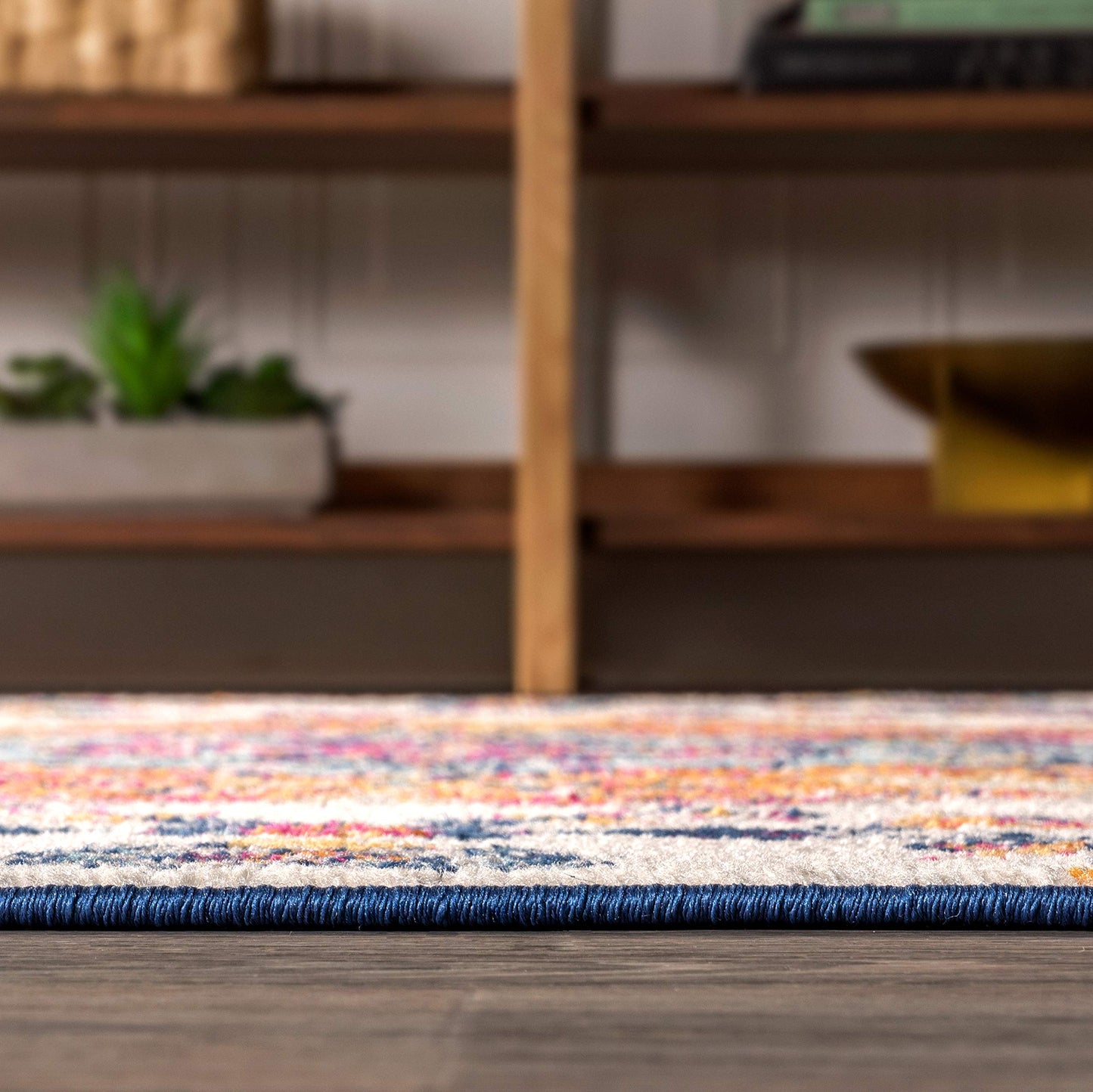 JONATHAN Y Boho Vintage Blue/Multi 4x6 Oval Area Rug, Bohemian Flair Medallion, Floral Easy-Cleaning High Traffic for Living Room, Bedroom, Kitchen, Pet-Friendly, Non Shedding (BMF106A-4OV)