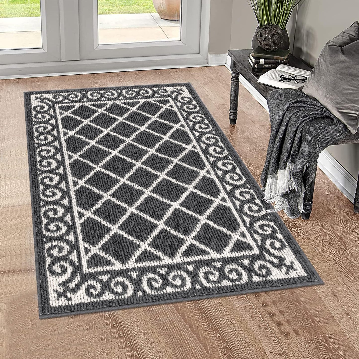 HEBE Indoor Door Mat 24"x36" Non Slip, Washable Welcome Mats for Front Door Entrance, Low Profile Dirt Trapper Doormat Entry Carpet for Entryway, Kitchen, Bathroom