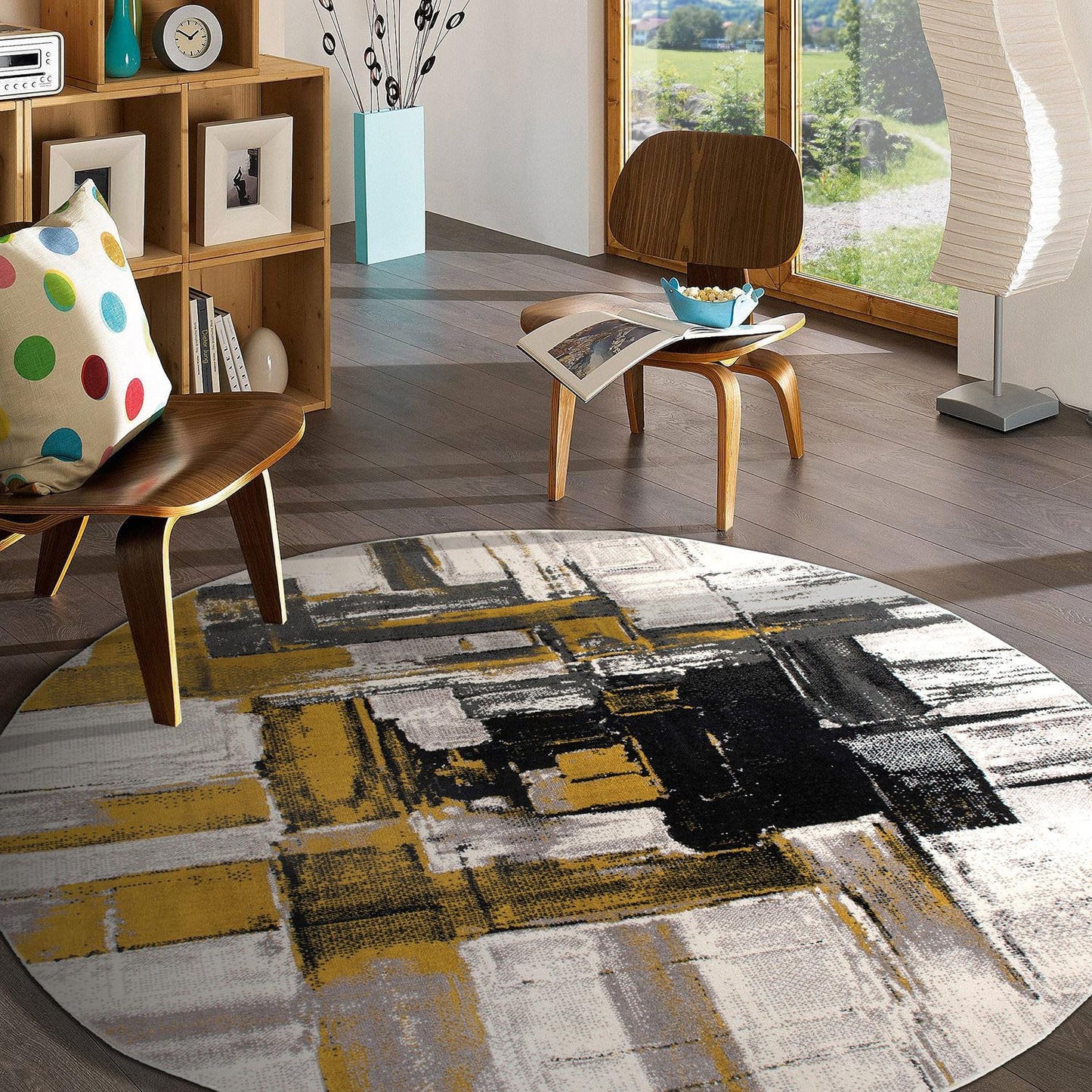 Rugshop Gold Modern Abstract Round Area Rug — Non-Shedding for Living Room, Dining Room and Foyer 8' Round