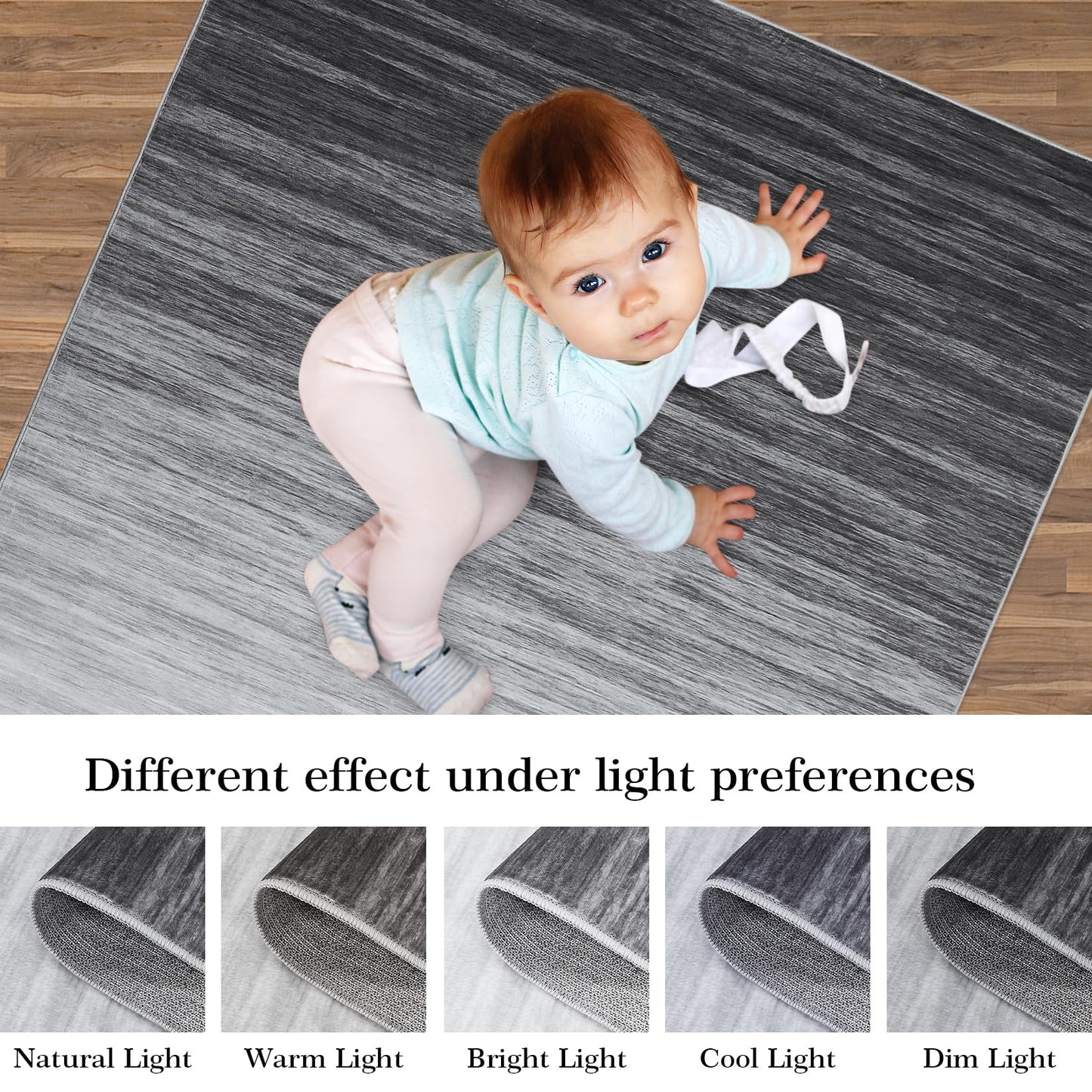 GarveeHome 8x10 Rug Modern Living Room Rug Grey Rug Ombre Washable Rug for Bedroom Non-Slip Low Pile Abstract Rug Non-Shedding Foldable Thin Throw Rugs for Kids Room Nursery Home Office Dorm Grey