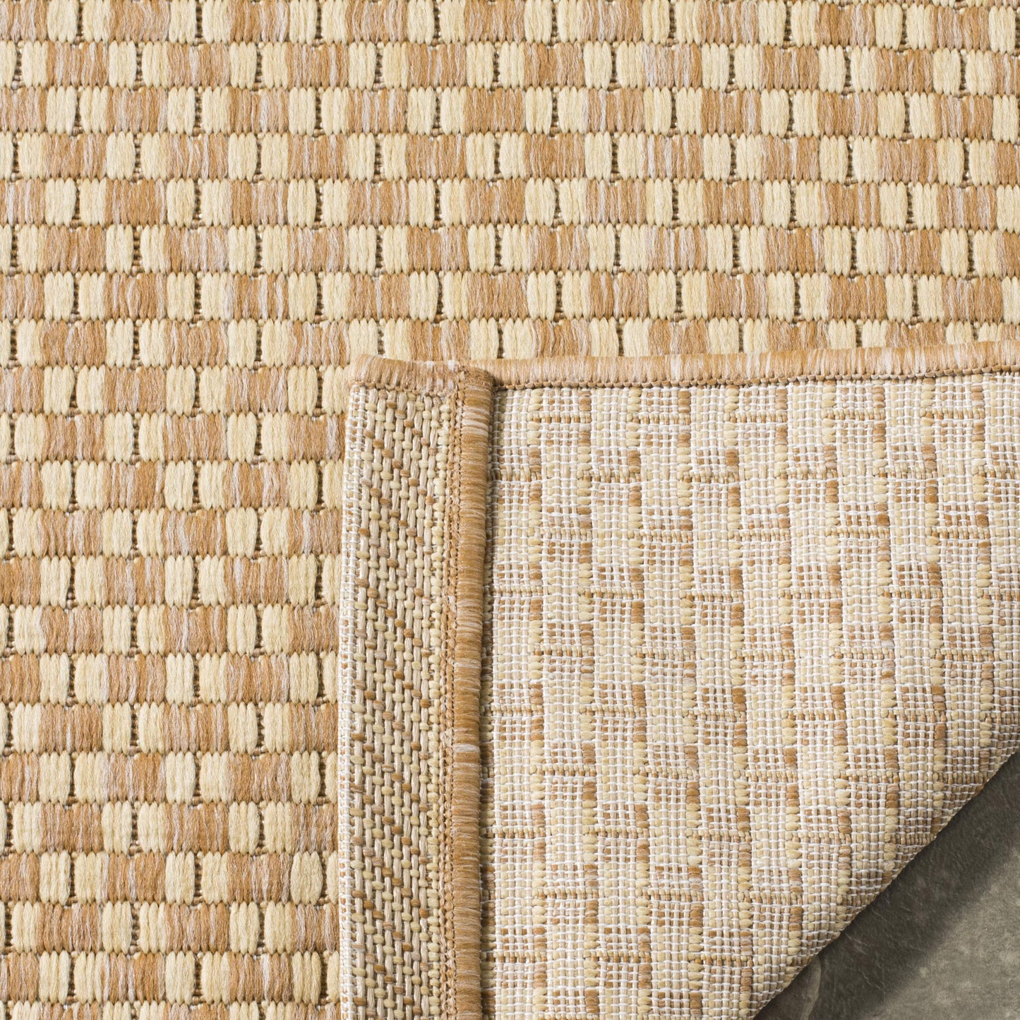 SAFAVIEH Washable Rug Outdoor Courtyard Collection - 6'7" x 9'6", Natural & Cream, Non-Shedding & Easy Cleaning, Ideal for Patio, Backyard, Mudroom (CY8653-03021)