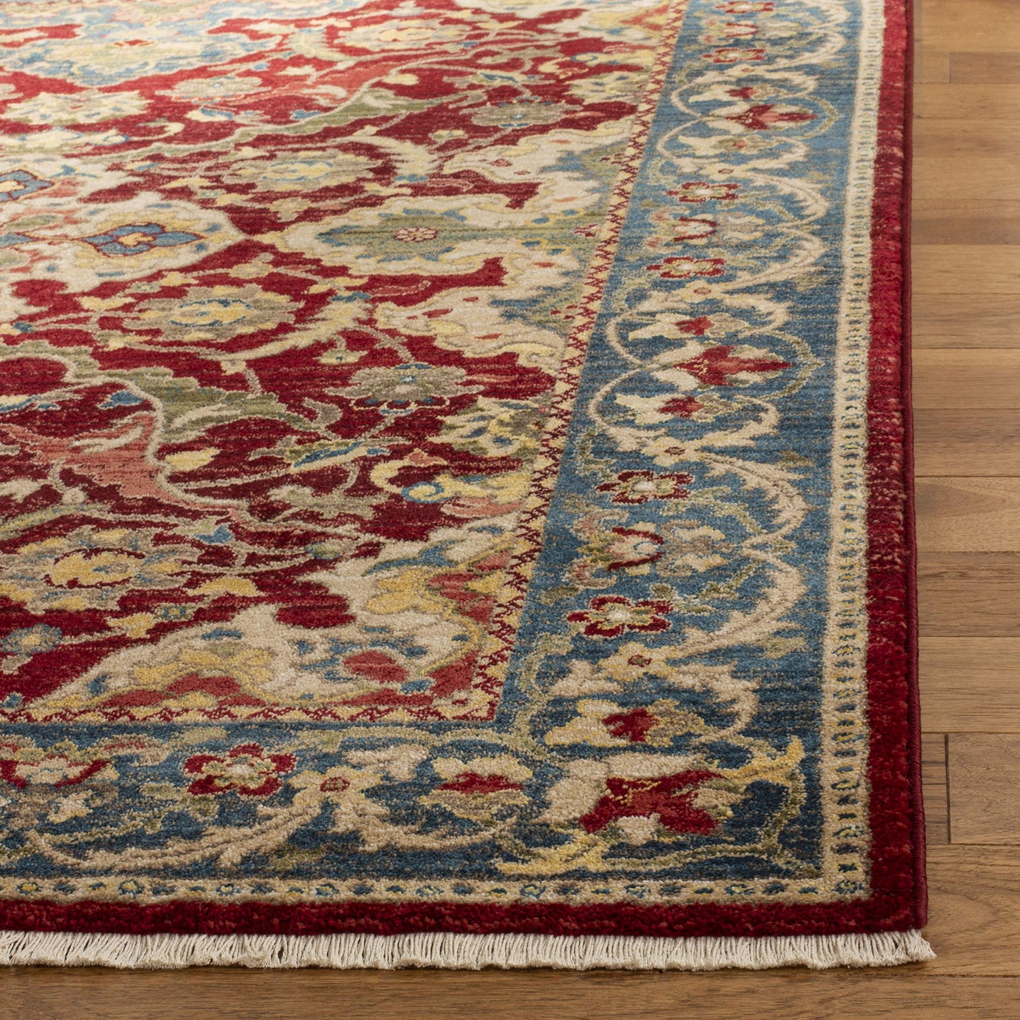 SAFAVIEH Kashan Collection Area Rug - 4' x 6', Red & Blue, Traditional Oriental Design, Non-Shedding & Easy Care, Ideal for High Traffic Areas in Living Room, Bedroom, Dining (KSN307Q-4)