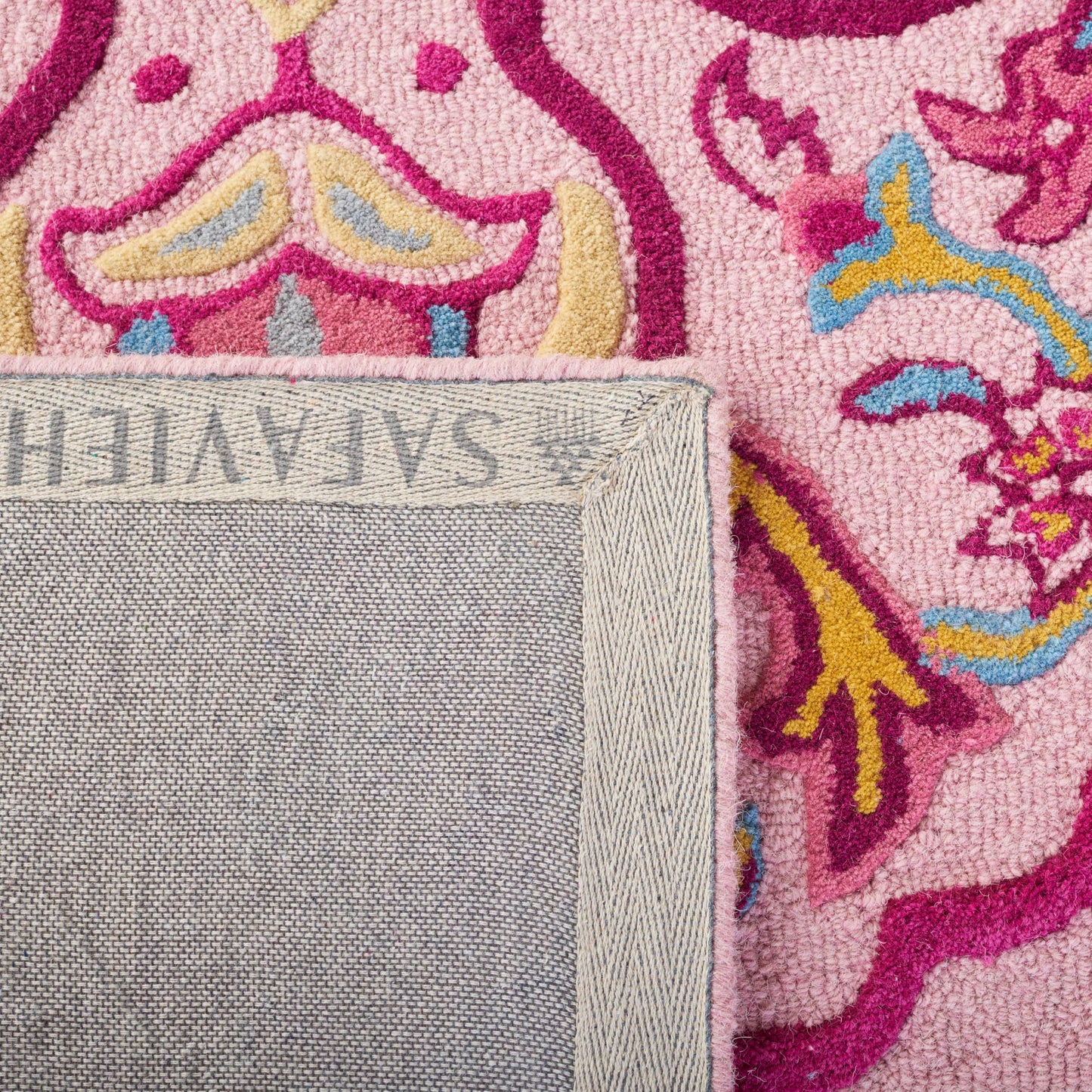 SAFAVIEH Bellagio Collection 5' x 8' Pink/Multi BLG605A Handmade Medallion Premium Wool Area Rug