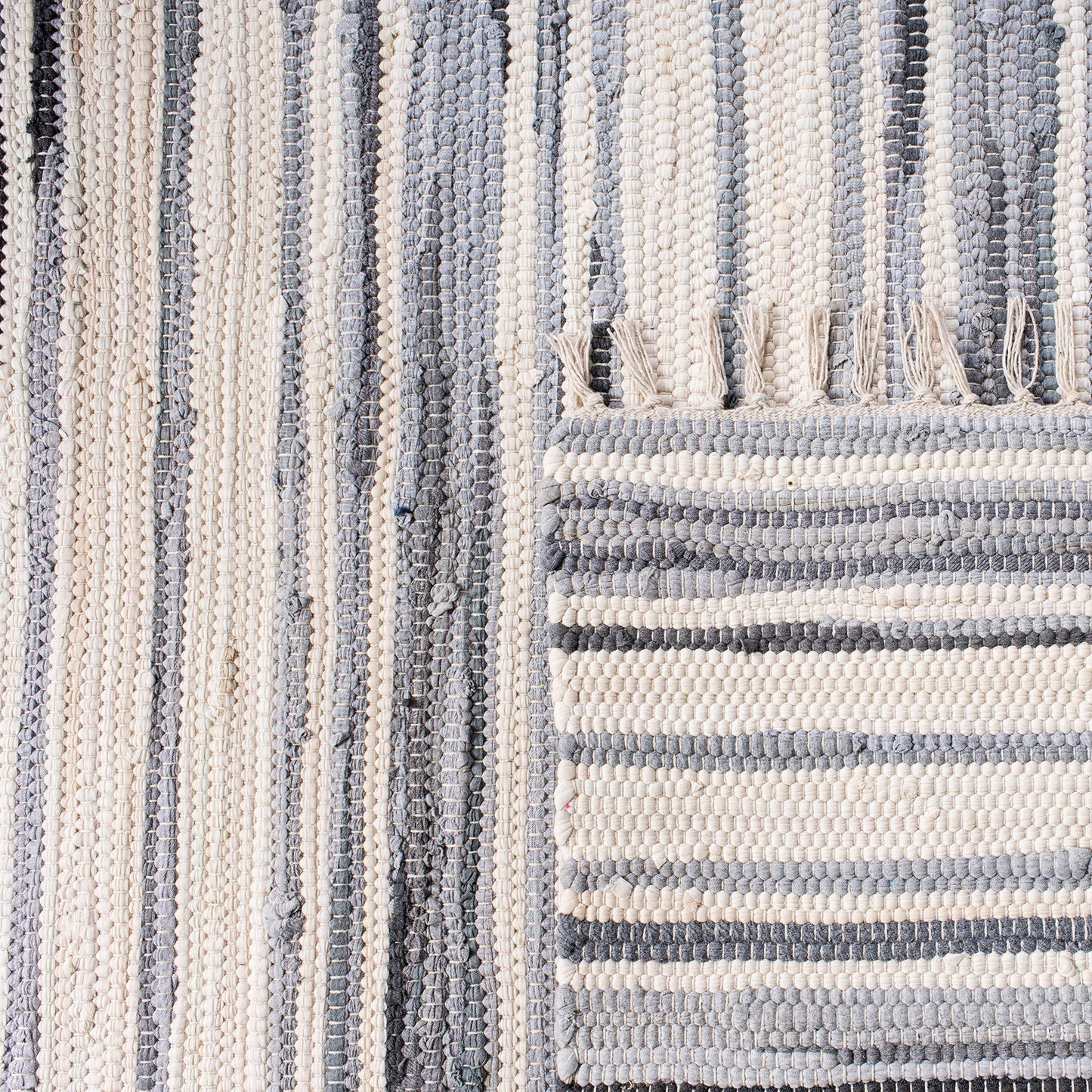 SAFAVIEH Rag Rug Collection Runner Rug - 2'3" x 12', Ivory & Grey, Handmade Boho Stripe Cotton, Ideal for High Traffic Areas in Living Room, Bedroom (RAR126A)