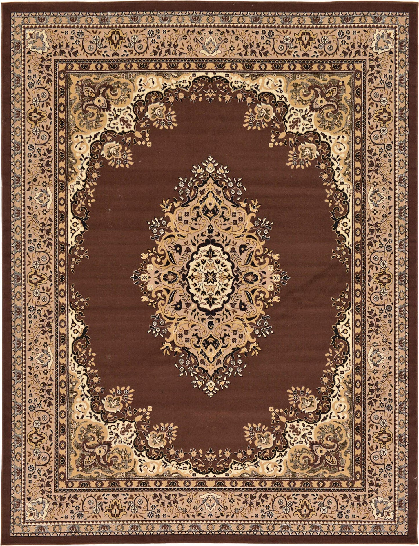 Unique Loom Reza Collection Traditional Persian Style Area Rug, 9 x 12 ft, Brown/Ivory