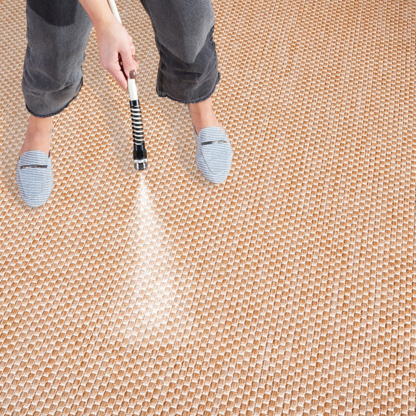 SAFAVIEH Washable Rug Outdoor Courtyard Collection - 8' x 10', Natural & Cream, Non-Shedding & Easy Cleaning, Ideal for Patio, Backyard, Mudroom, DIning Space (CY8521-03012)