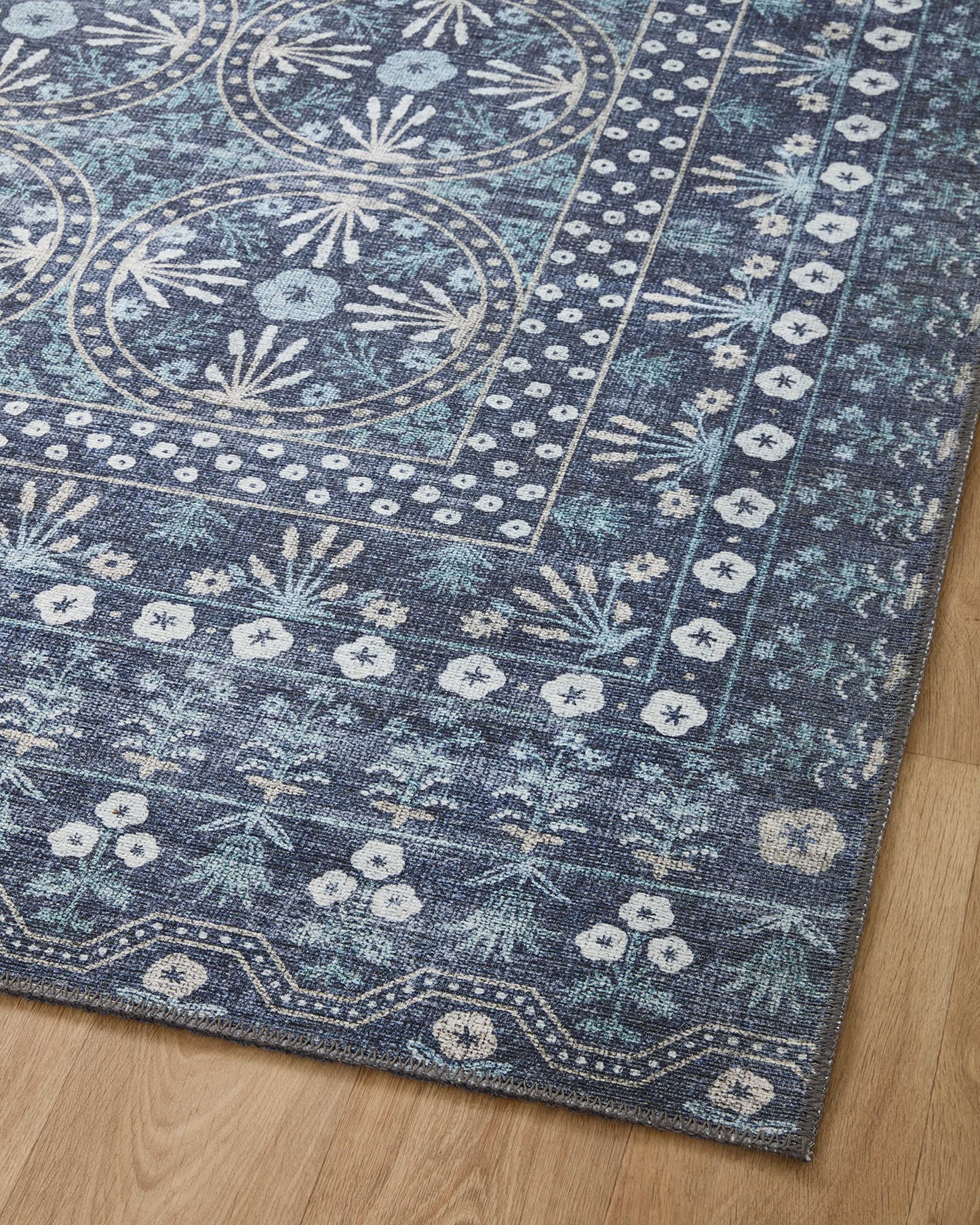 Loloi Rifle Paper Co. Maison Collection MAO-03 Rosette Blue 5'-0" x 7'-6", .19" Pile Height, Area Rug