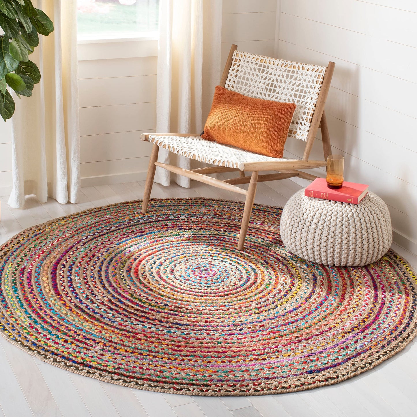 SAFAVIEH Cape Cod Collection Area Rug - 9' x 12' Oval, Natural & Multi, Handmade Boho Braided Jute, Ideal for High Traffic Areas in Living Room, Bedroom (CAP251A)