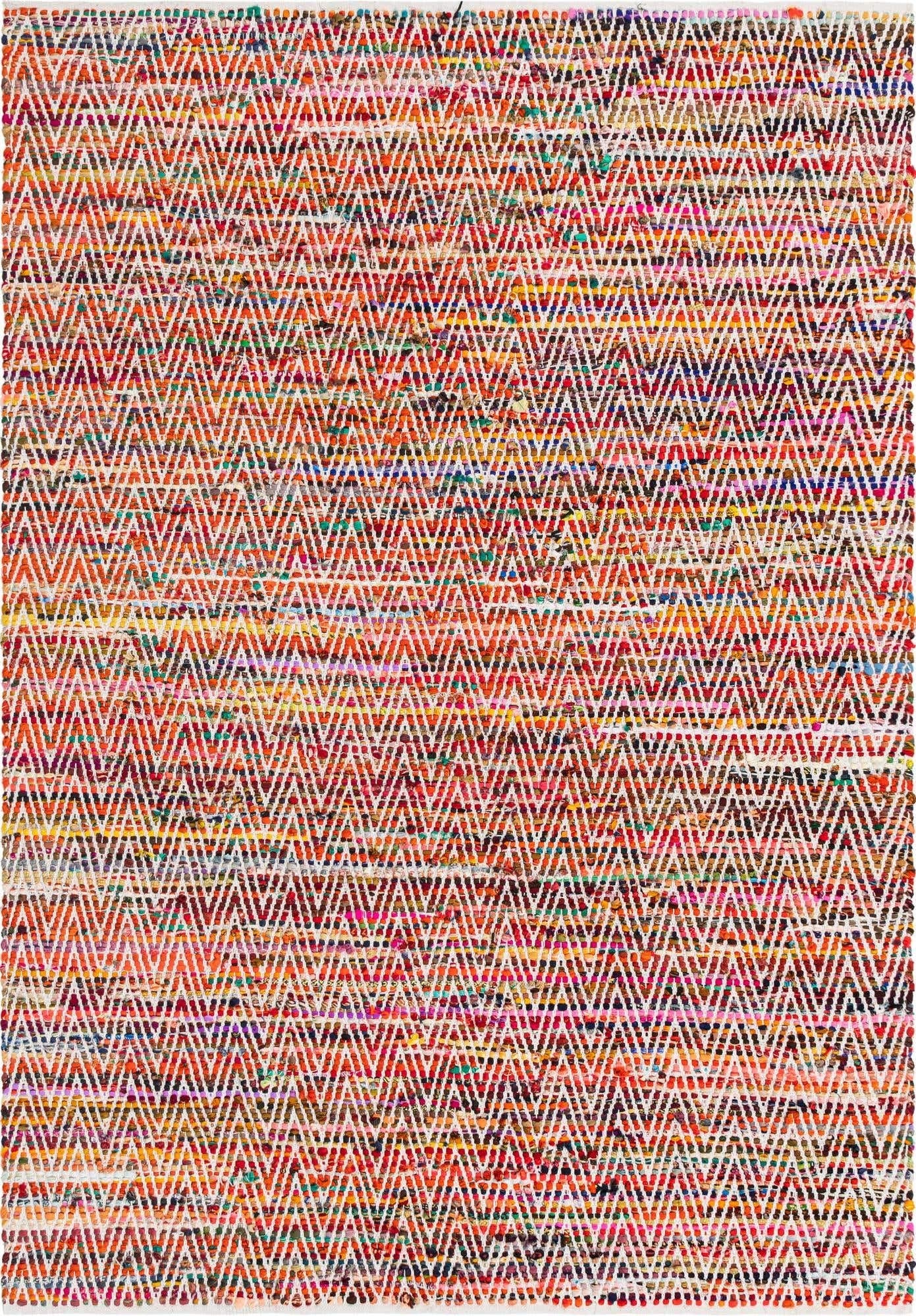 Unique Loom Chindi Chevron Collection Area Rug - Claire (7' 1" x 10' Rectangle, Multi/ Black)