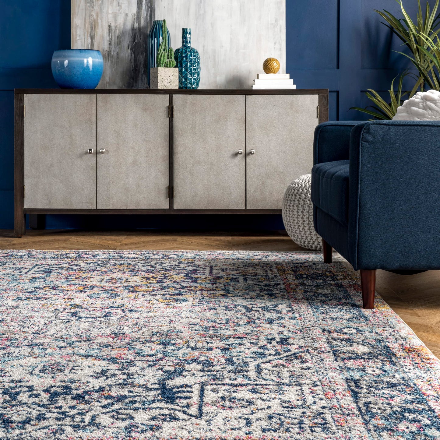 nuLOOM Lilah Vintage Medallion Area Rug, 8' x 10', Blue, Rectangular