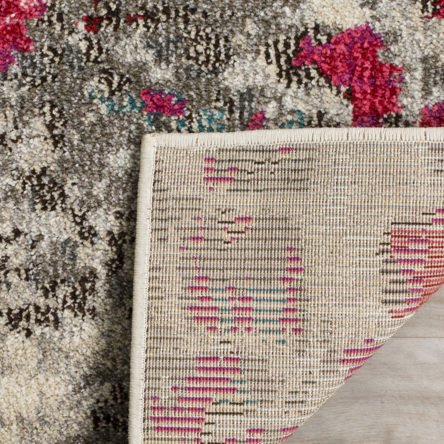 SAFAVIEH Monaco Collection Runner Rug - 2'2" x 8', Grey & Fuchsia, Boho Chic Abstract Watercolor Design, Non-Shedding & Easy Care, Ideal for High Traffic Areas in Living Room, Bedroom (MNC225R)