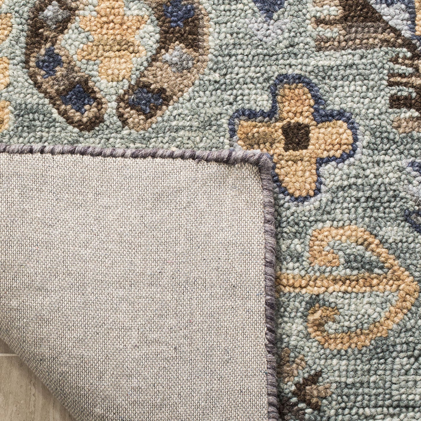 SAFAVIEH Aspen Collection Area Rug - 9' x 12', Blue & Beige, Handmade Boho Wool, Ideal for High Traffic Areas in Living Room, Bedroom (APN504A)