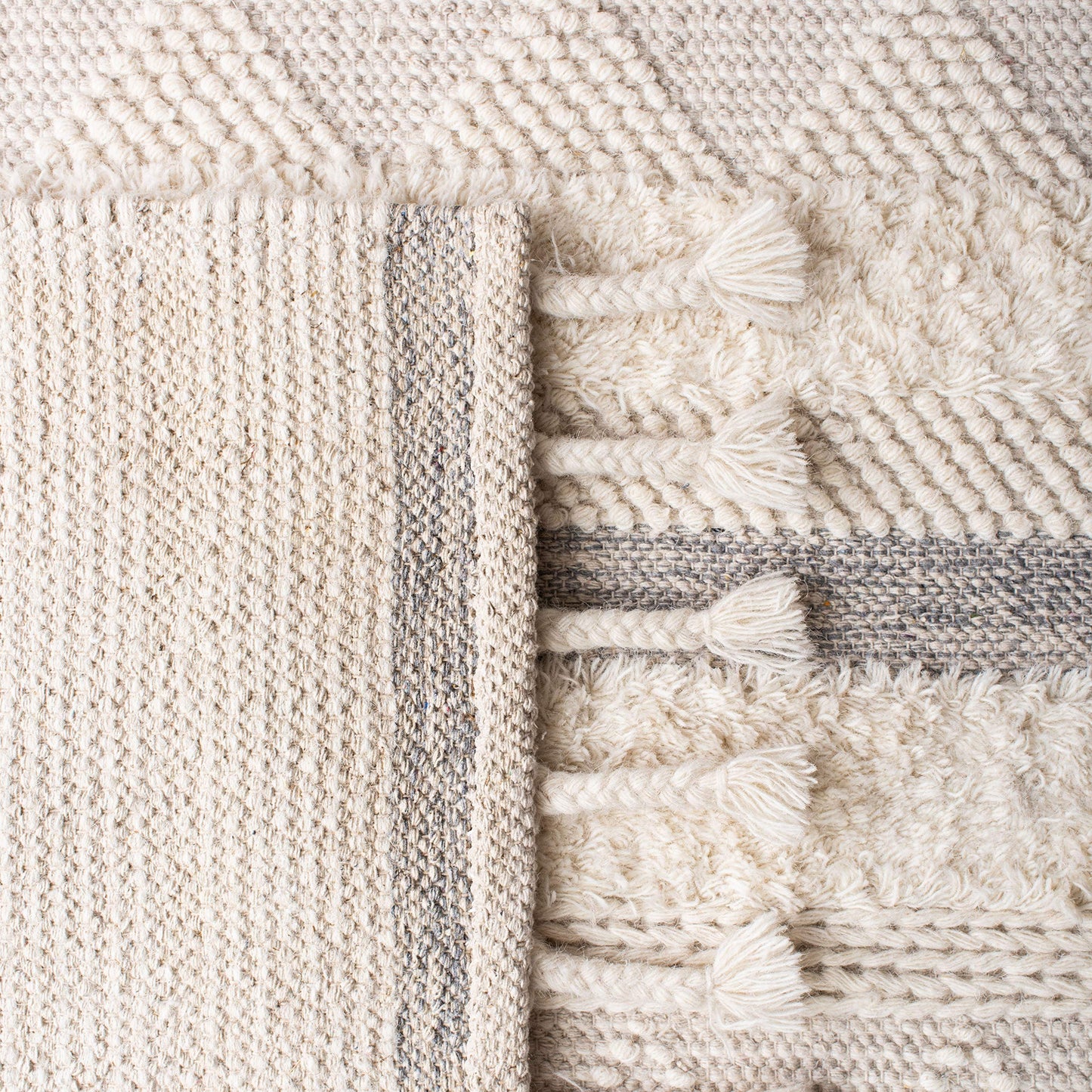 SAFAVIEH Kenya Collection Accent Rug - 3' x 5', Ivory & Grey, Handmade Moroccan Boho Tribal Tassel Wool, Ideal for High Traffic Areas in Entryway, Living Room, Bedroom (KNY959A)