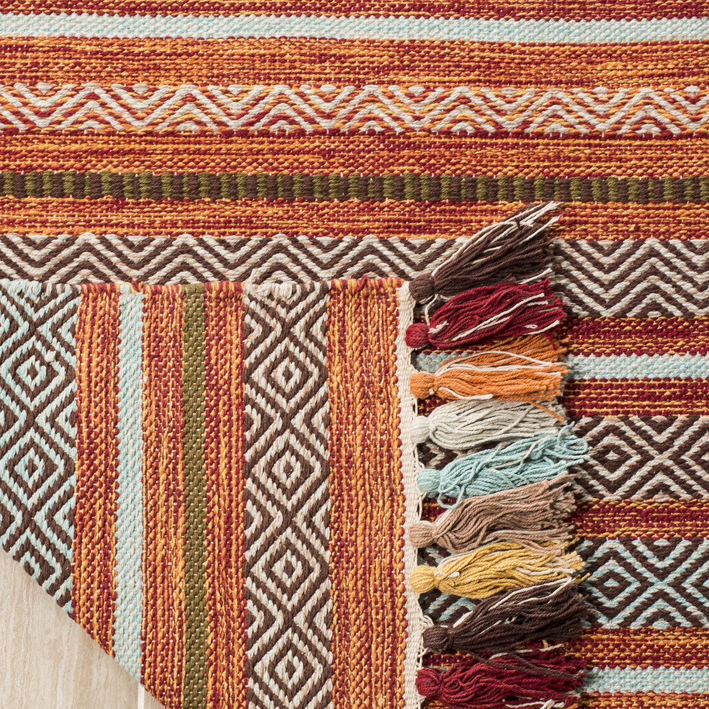 SAFAVIEH Montauk Collection Accent Rug - 3' x 5', Rust & Multi, Handmade Boho Stripe Fringe Cotton, Ideal for High Traffic Areas in Entryway, Living Room, Bedroom (MTK901D)