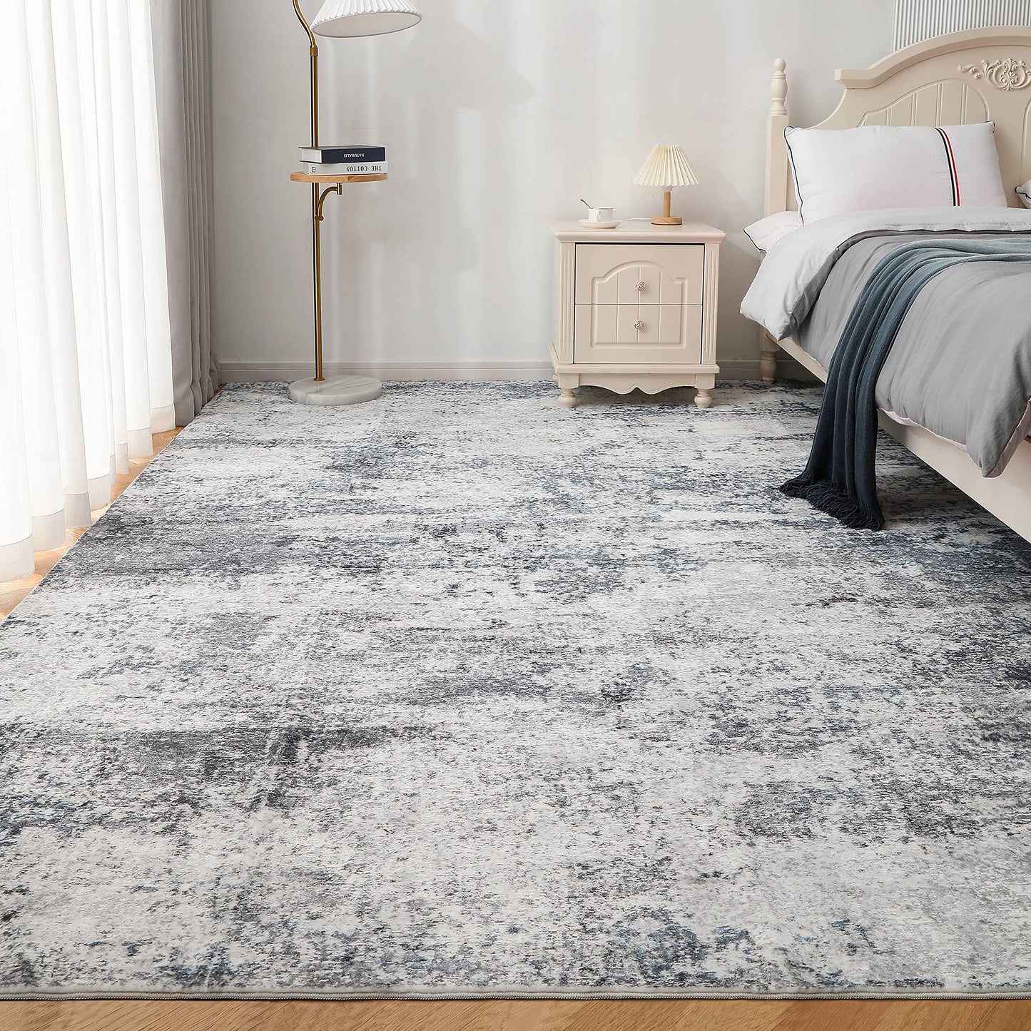 8x10 Area Rugs for Living Room Rug Washable: Abstract Large Rug for Dining Room Bedroom Carpet Non Slip 8 by 10 Indoor Modern Nursery Home Office Blue Grey