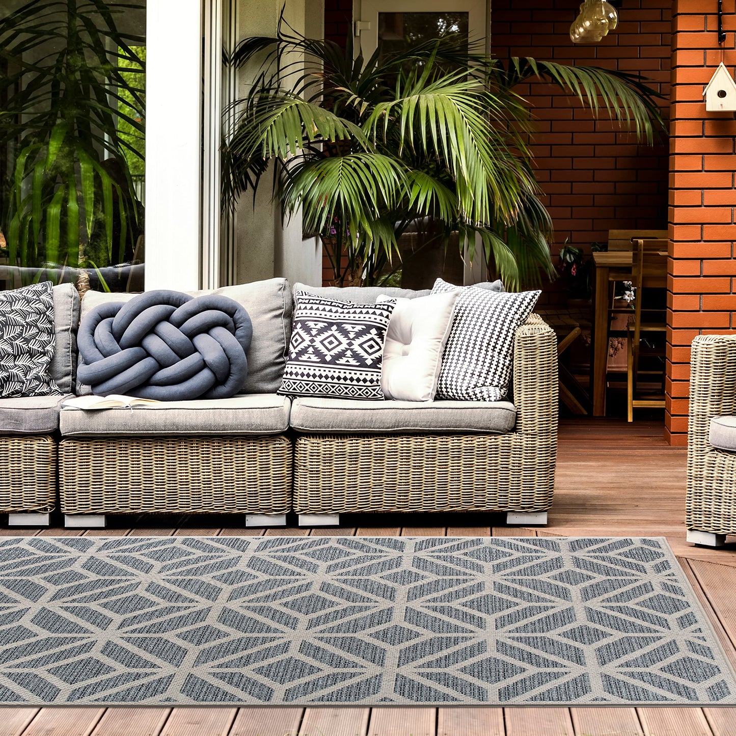 Rugshop Blue Contemporary Geometric Indoor/Outdoor Area Rug — Hose Washable for Living Room, Dining Room and Office, 6'6" x 9'
