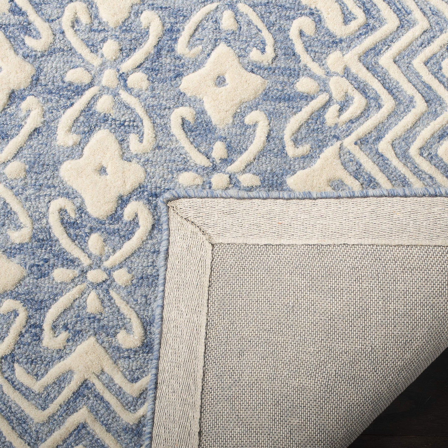 SAFAVIEH Blossom Collection Runner Rug - 2'3" x 12', Blue & Ivory, Handmade Wool, Ideal for High Traffic Areas in Living Room, Bedroom (BLM114M)