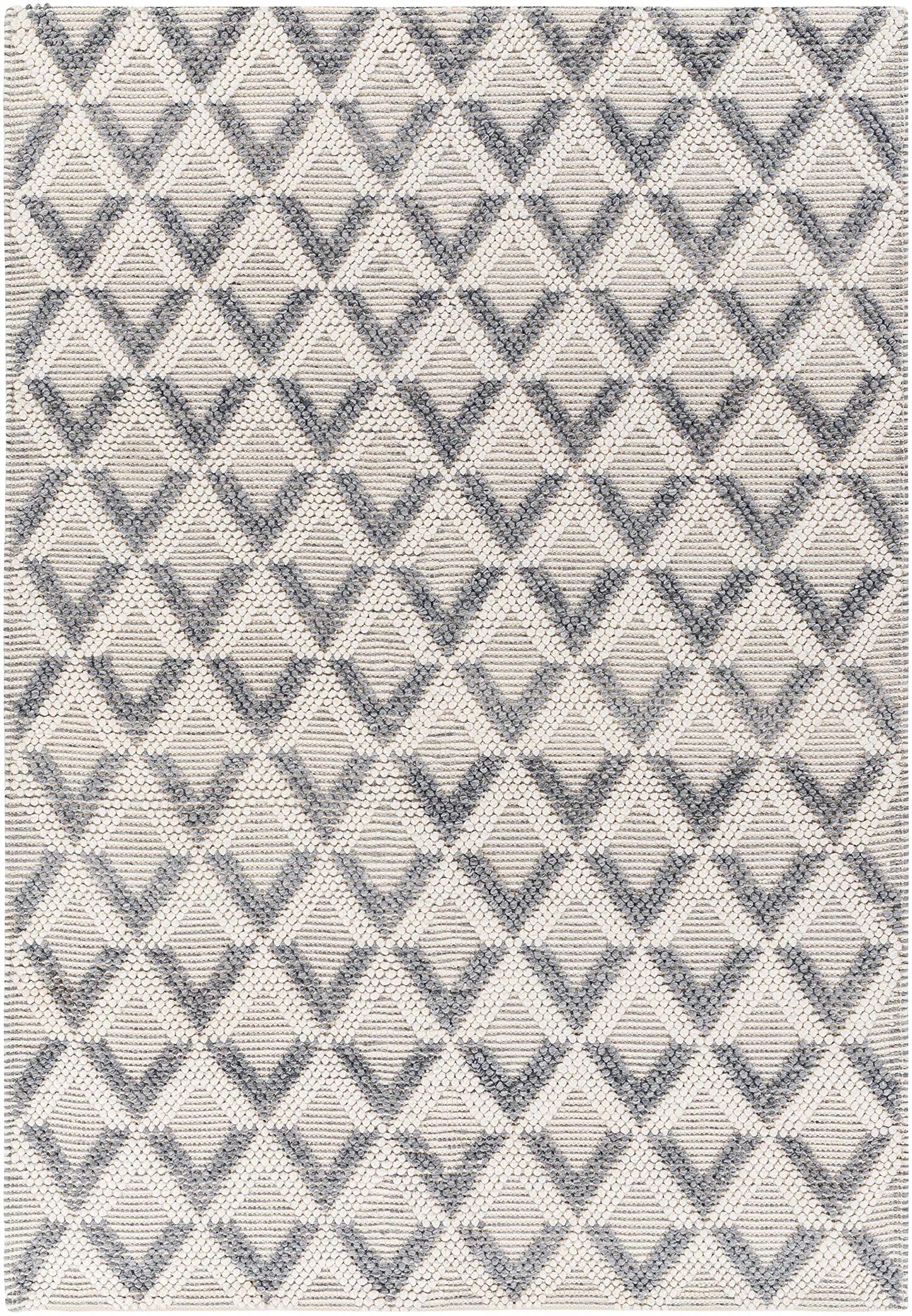 Hauteloom Maik Recycled Material Area Rug - Geometric Triangle Diamond Chevron Textured - Bohemian Transitional Modern Contemporary Scandinavian - Beige, Cream, Gray, Ivory, Neutral - 5' x 7'6"