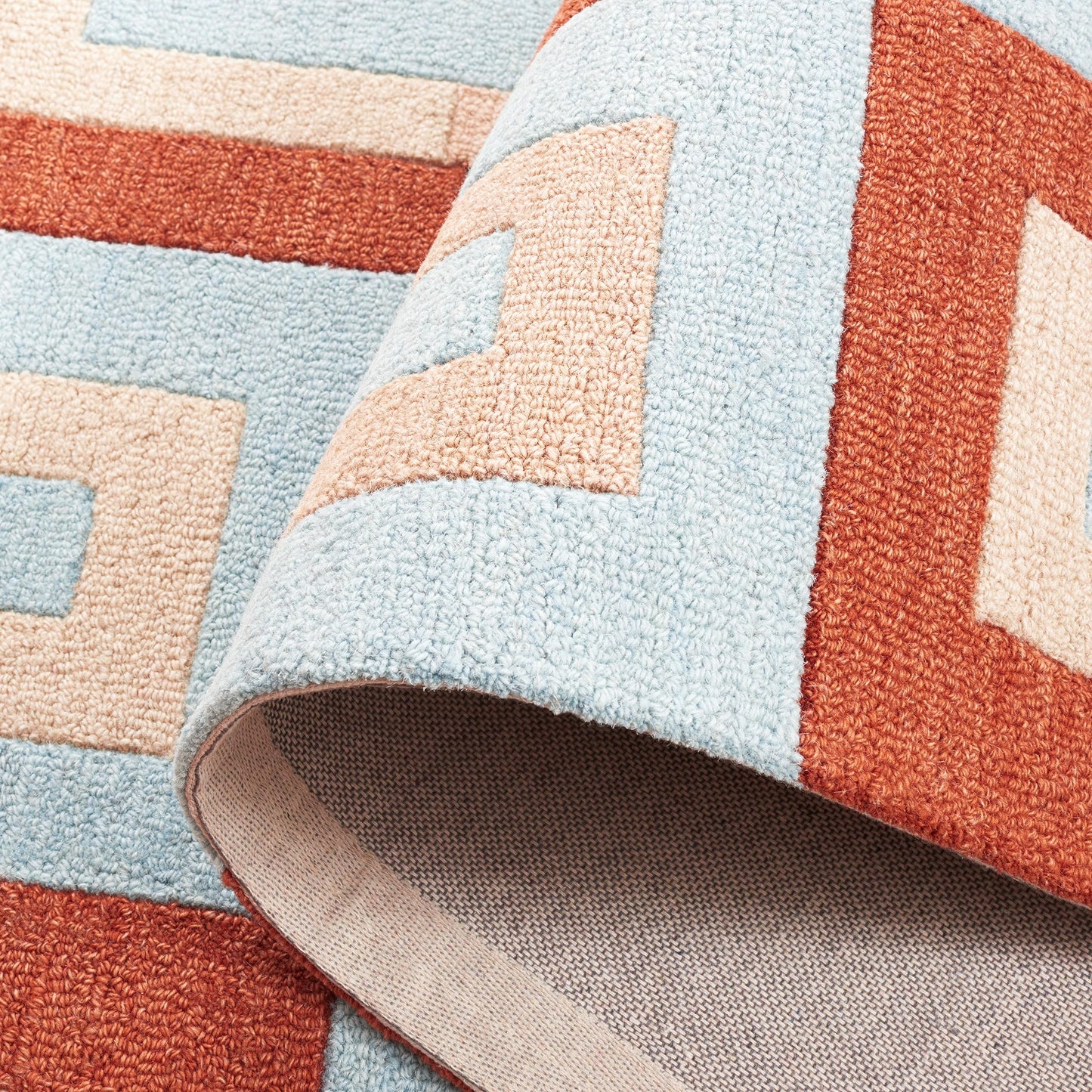 SAFAVIEH Genre Collection Area Rug - 6' x 9', Light Blue & Rust, Handmade Wool, Ideal for Living Room, Bedroom, Dining (GRE102M-6)