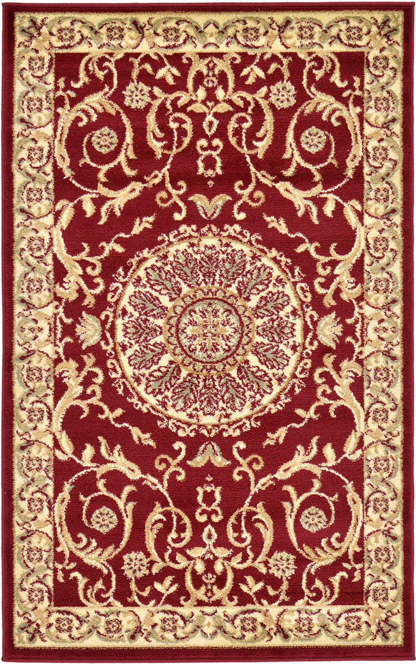 Unique Loom Versailles Collection Traditional Classic Medallion Floral Motif Area Rug (3' 3 x 5' 3 Rectangular, Burgundy/ Ivory)
