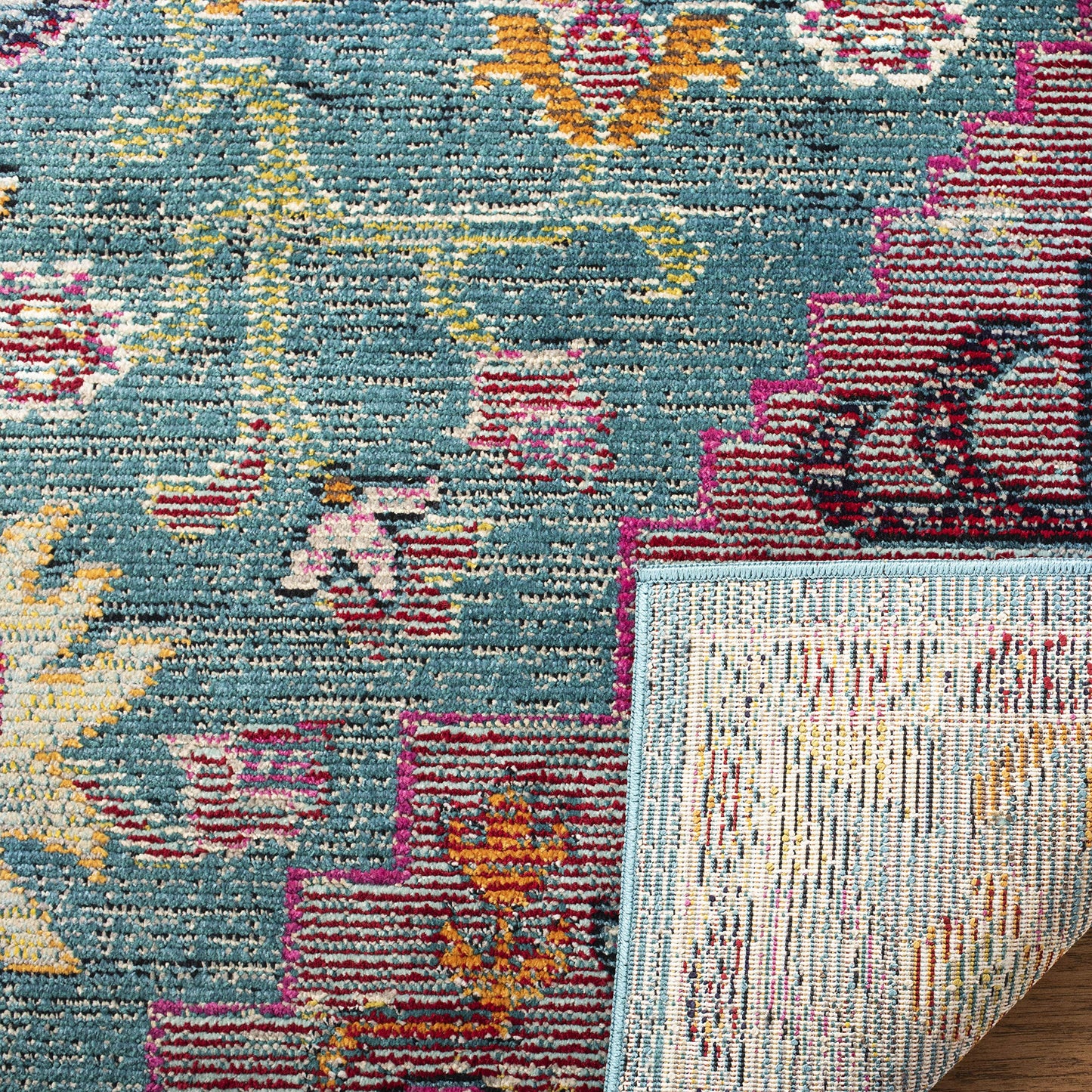 SAFAVIEH Crystal Collection Area Rug - 6'7" x 9'2", Teal & Rose, Medallion Distressed Design, Non-Shedding & Easy Care, Ideal for High Traffic Areas in Living Room, Bedroom (CRS501T)