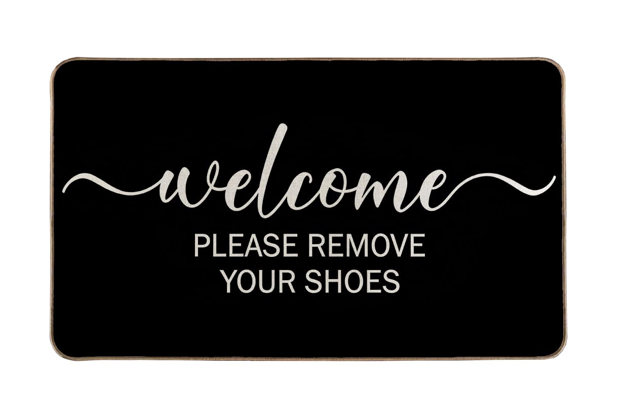 VCVYOP Please Take Off Your Shoes Welcome Doormat 18 x 30 Inch Entrance Indoor and Outdoor Door Mats Easy to Clean Black Rubber Rugs for Home Entry,Kitchen,Bathroom Decor (Black 1)