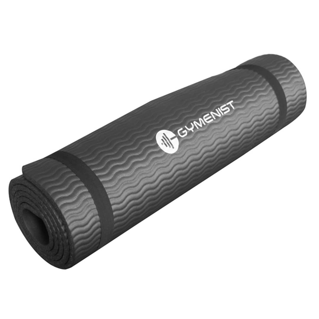 GYMENIST Thick Exercise Yoga Floor Mat Nbr 24 X 71 Inches Great for Camping Cardio Workouts Pilates Gymnastics (Black)
