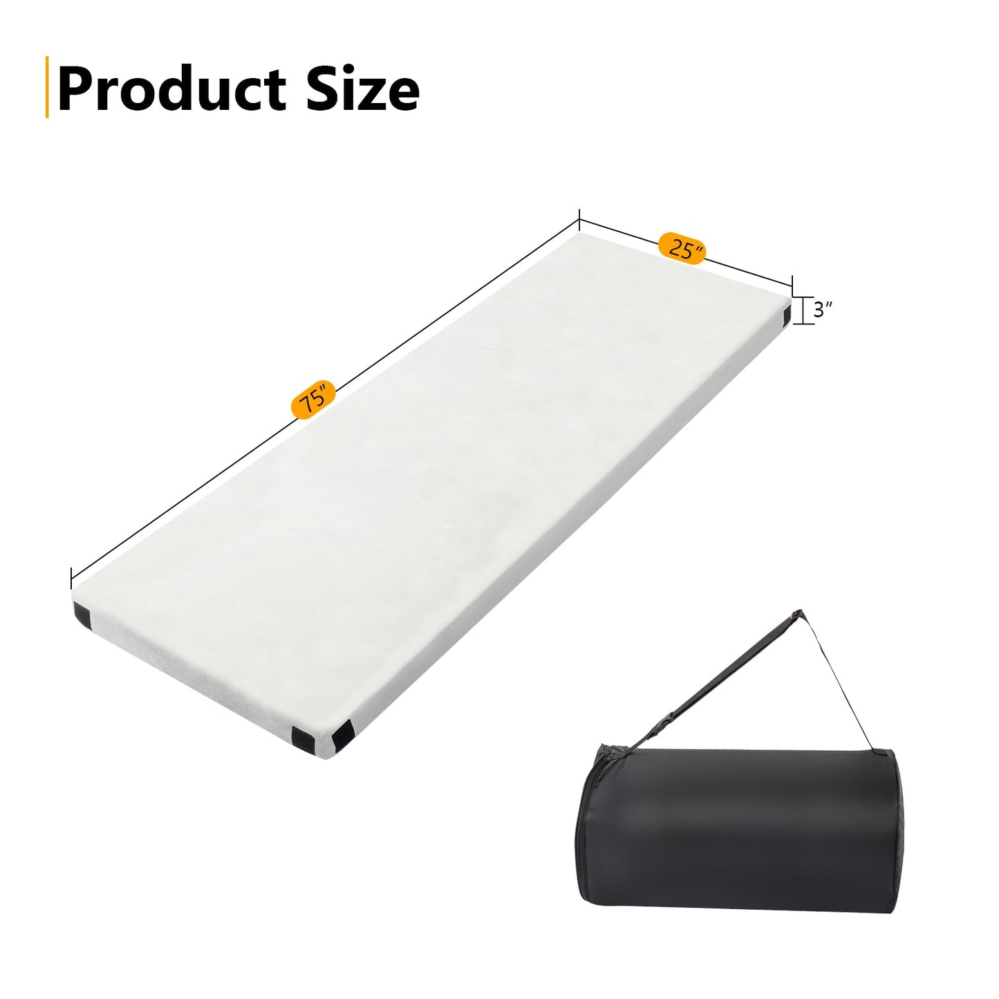 Outvita Sleeping Pad, Portable Camping Mat, CertiPUR-US Memory Foam Camping Mattress, Roll Up Floor Bed for Tent, Cot, Truck, Car, Outdoor Travel w/Portable Bag (3" with Pillow / 2.5" Without Pillow)