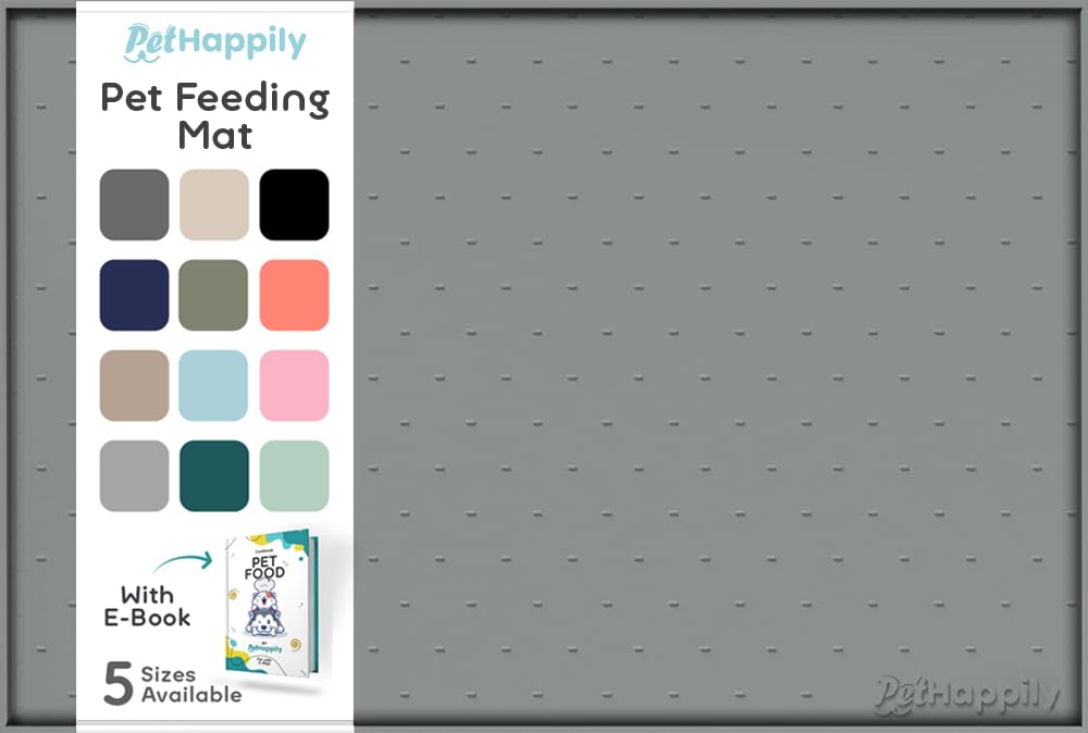 PetHappily Dog Food Mat - Raised Edges Dogs Mat for Food and Water Prevent Spill, Waterproof Cat Food Mats Protect Floors, Easy Clean Dog Bowl Mats for Food and Water, Silicone Pet Feeding Placemats