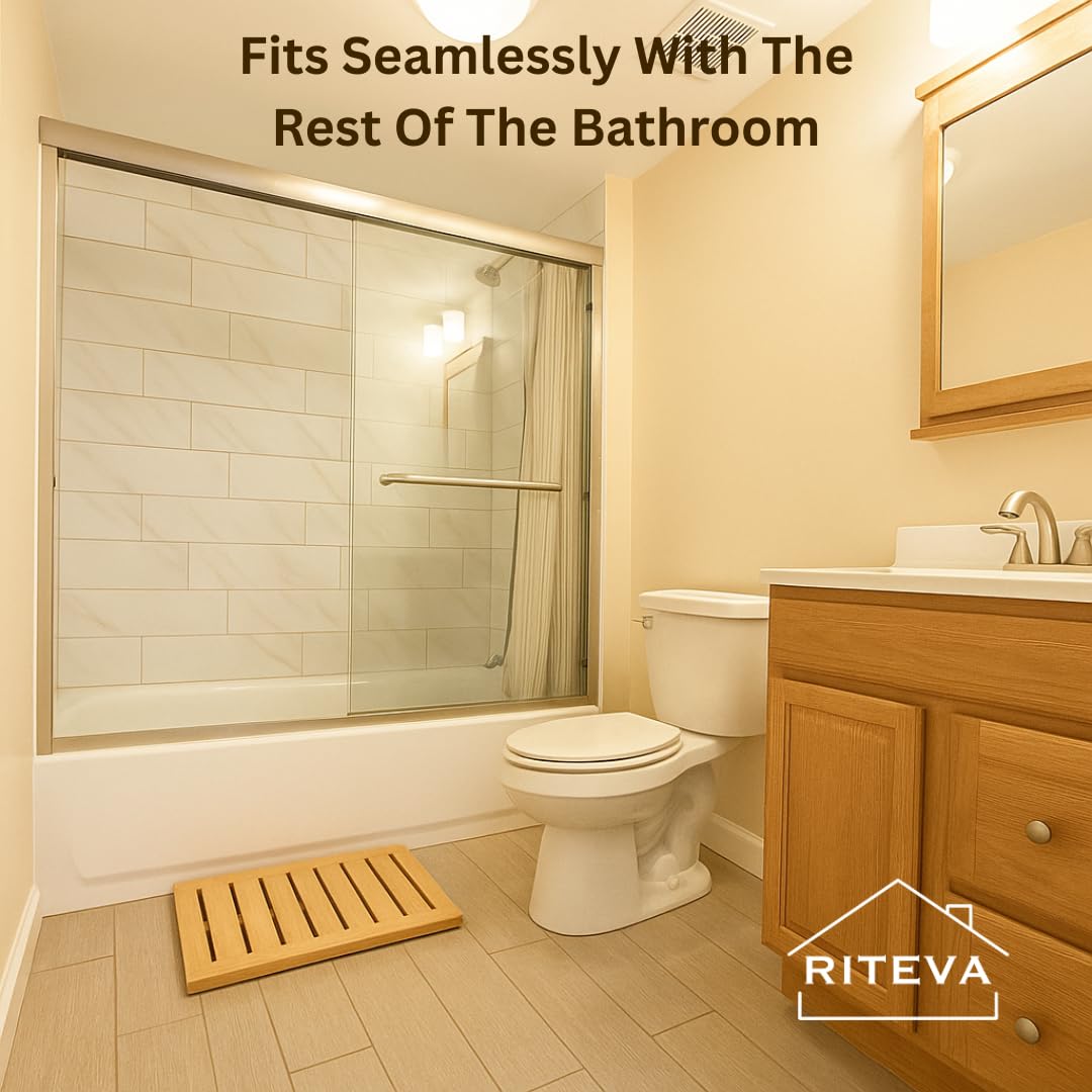 RITEVA Bamboo Bath Mat, Non Slip Bath Mat, Bath Furniture, Bathroom Accessory, Natural Bamboo Furniture, Floor Mat for Spa & Sauna, Bamboo Mat for Indoor & Outdoor Spaces, Minimalist.