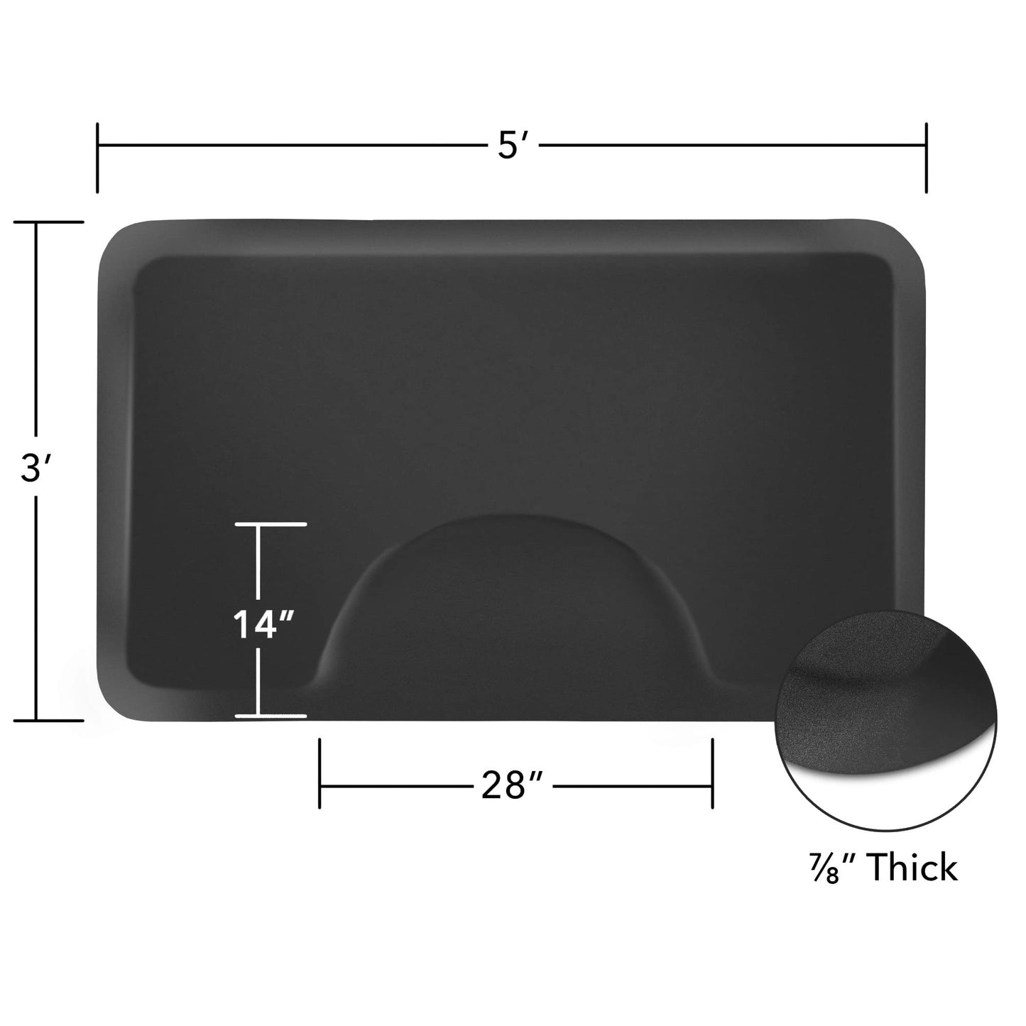 Saloniture 3 ft. x 5 ft. Salon & Barber Shop Chair Anti-Fatigue Floor Mat - Black Rectangle - 7/8 in. Thick