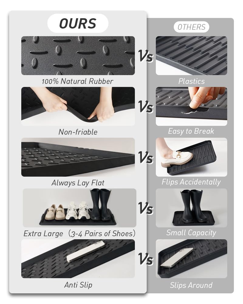 SUPENUIN Boot-Tray Heavy Duty Rubber Mat with Lip Waterproof Shoe Mat Tray for Entryway Indoor Outdoor Multi Use Catch All Trays Entryway Shoe Storage 16x27.5 Inches