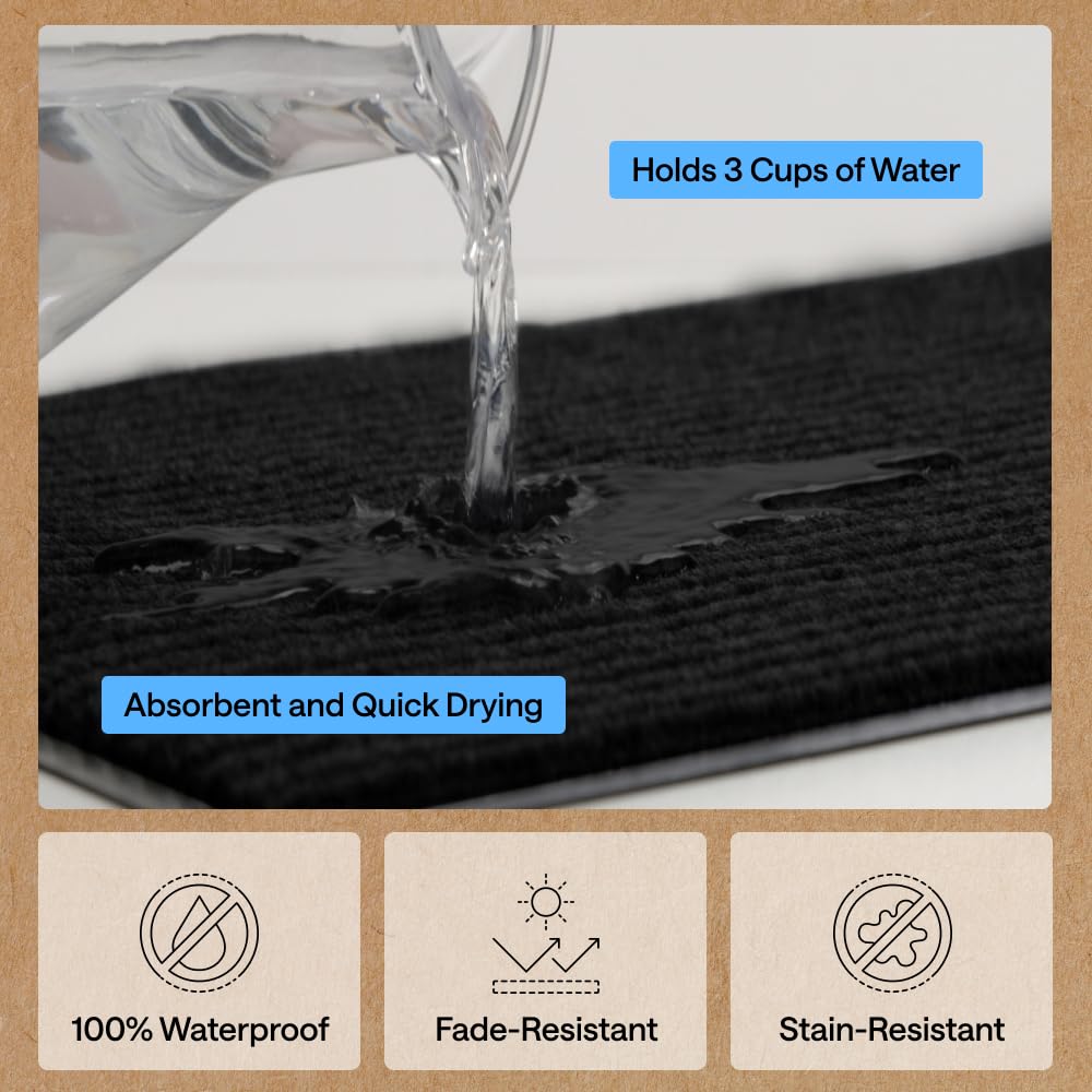 GORILLA GRIP Waterproof Traffic Guard Door Mat, 35x23, Heavy Duty Entryway Mats, Strong Backing Commercial Utility Rugs for Office Hallway, Garage Floor and Home, Low Profile Carpet Runner, Black