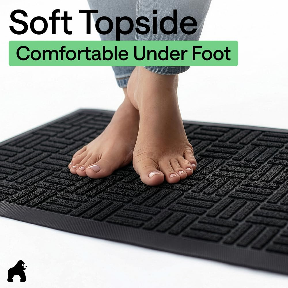 GORILLA GRIP 100% Waterproof All-Season WeatherMAX Doormat 35x23, US Designed Natural Rubber, Stain and Fade Resistant, Low Profile Indoor Outdoor Door Mats, Easy Clean Patio Mat, Black Maze