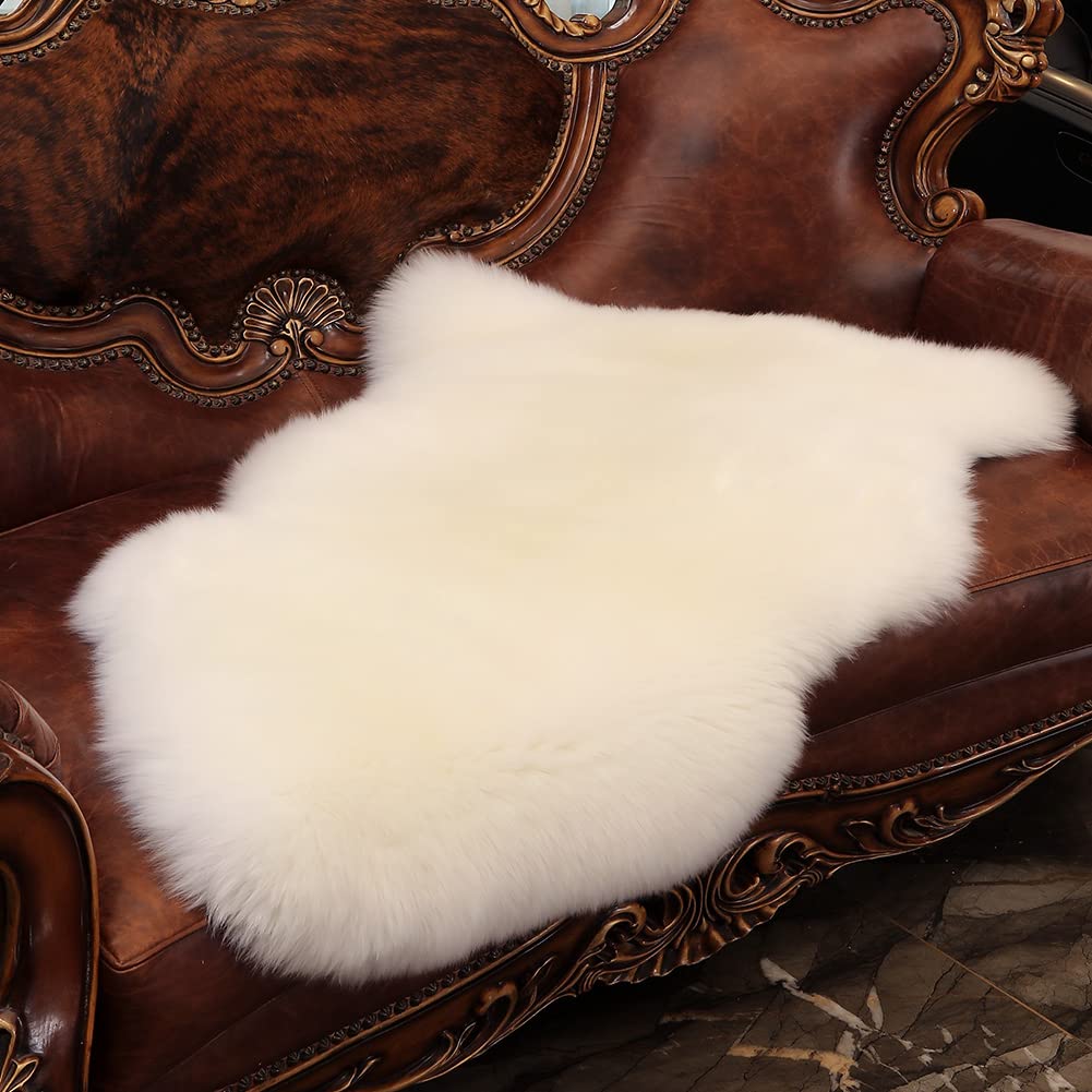 IRIWOOL Premium Genuine Fur Sheepskin Rug Real Australia Sheepskin Natural Luxury Fluffy Lambskin Fur Area Rug Seat Covers for Kids Bedroom Sofa Chair Cover (Military Green, Single Pelt/2ft x 3ft)