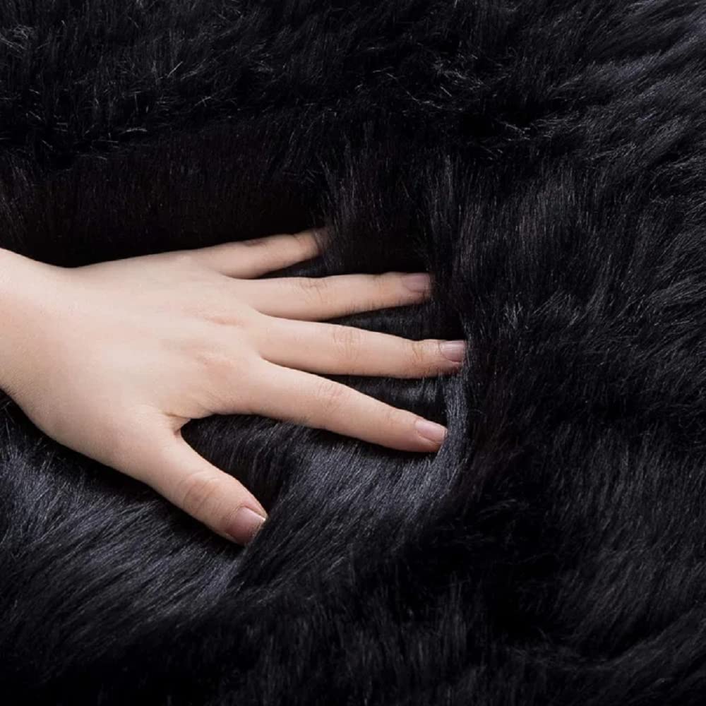 ORINOVA Black Shag Faux Fur 4x6 Area Rugs for Bedroom Washable Fuzzy Sheepskin Fur Rug for Living Room Nursery Rug