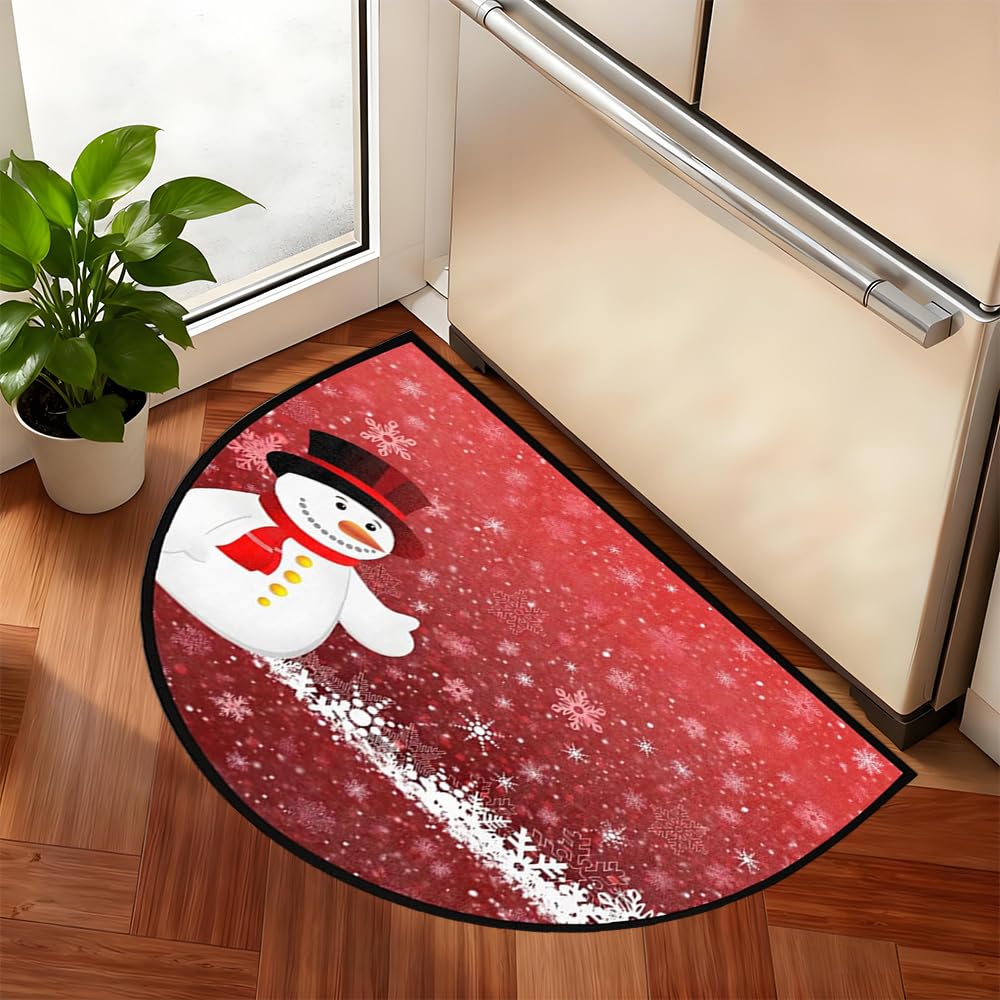 Christmas Door Mat for Outdoor Indoor Welcome Mat Snowman Red Half Round Doormat Christmas Entryway Rug 24" x 36" Holiday Door Mats for Home