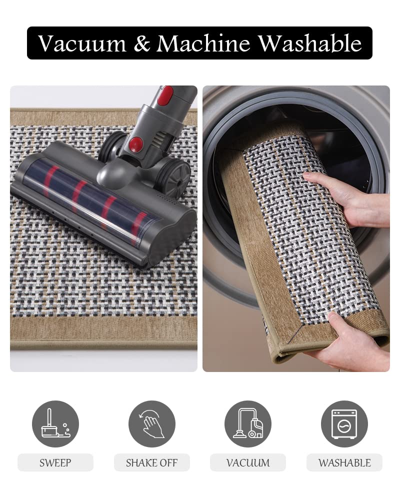 PADOOR Kitchen Mats for Floor, Kitchen Rugs Non Slip Washable, Half Circle Kitchen Floor Mat Sink Rug Rubber Backed Super Absorbent, 20”x32” Brown