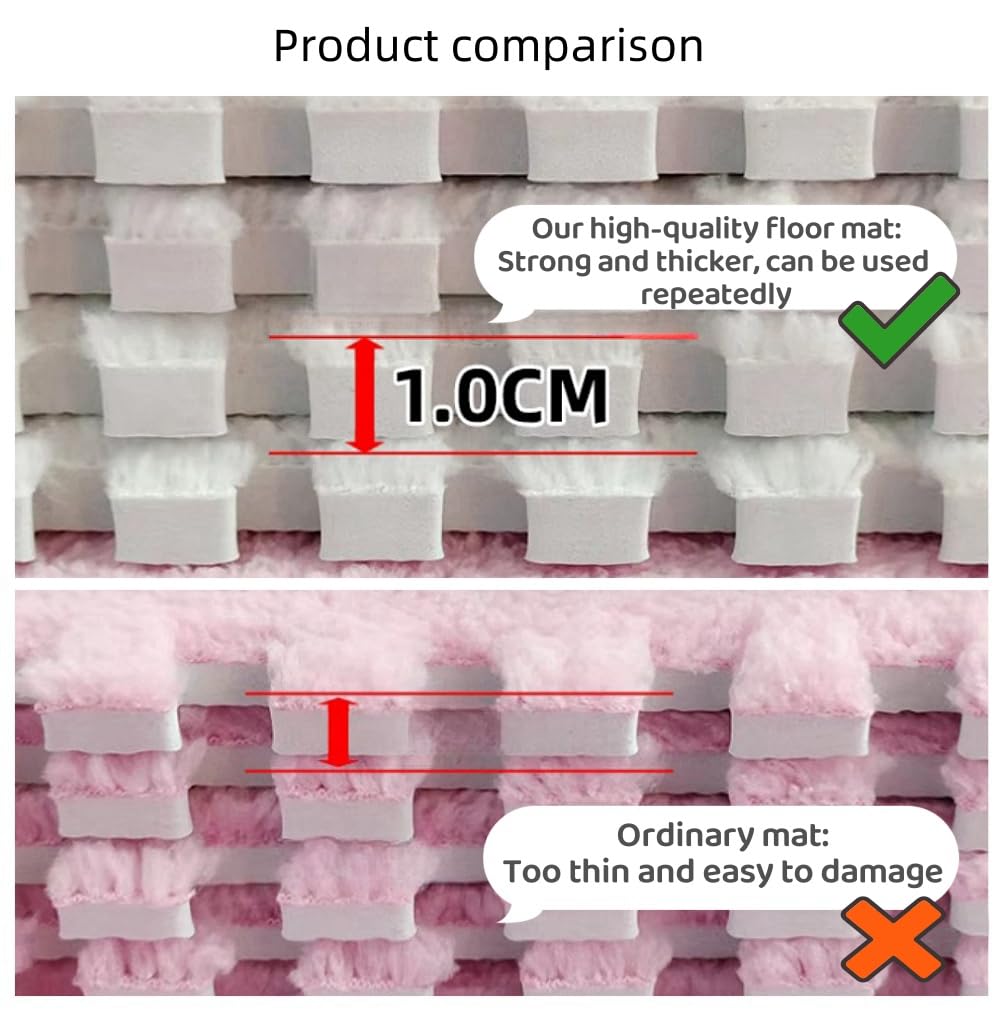 12pcs Carpet Squares Puzzle Floor Mat, Plush Interlocking Carpet Tiles, Anti Slip EVA Foam Jigsaw Floor Tiles, Build A Safe Area for Bedroom Playroom (Grey+Black)