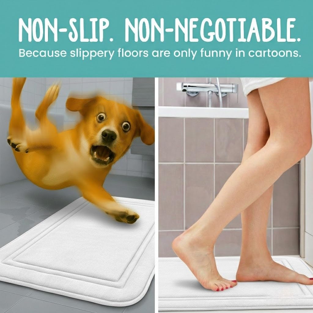 ITSOFT Memory Foam Bath Mat 31x20, Non Slip, Machine Washable, Quick Dry & Absorbent Rugs, Bath Mats for Bathroom Floor, Tub & Shower, Bathroom Rug, White