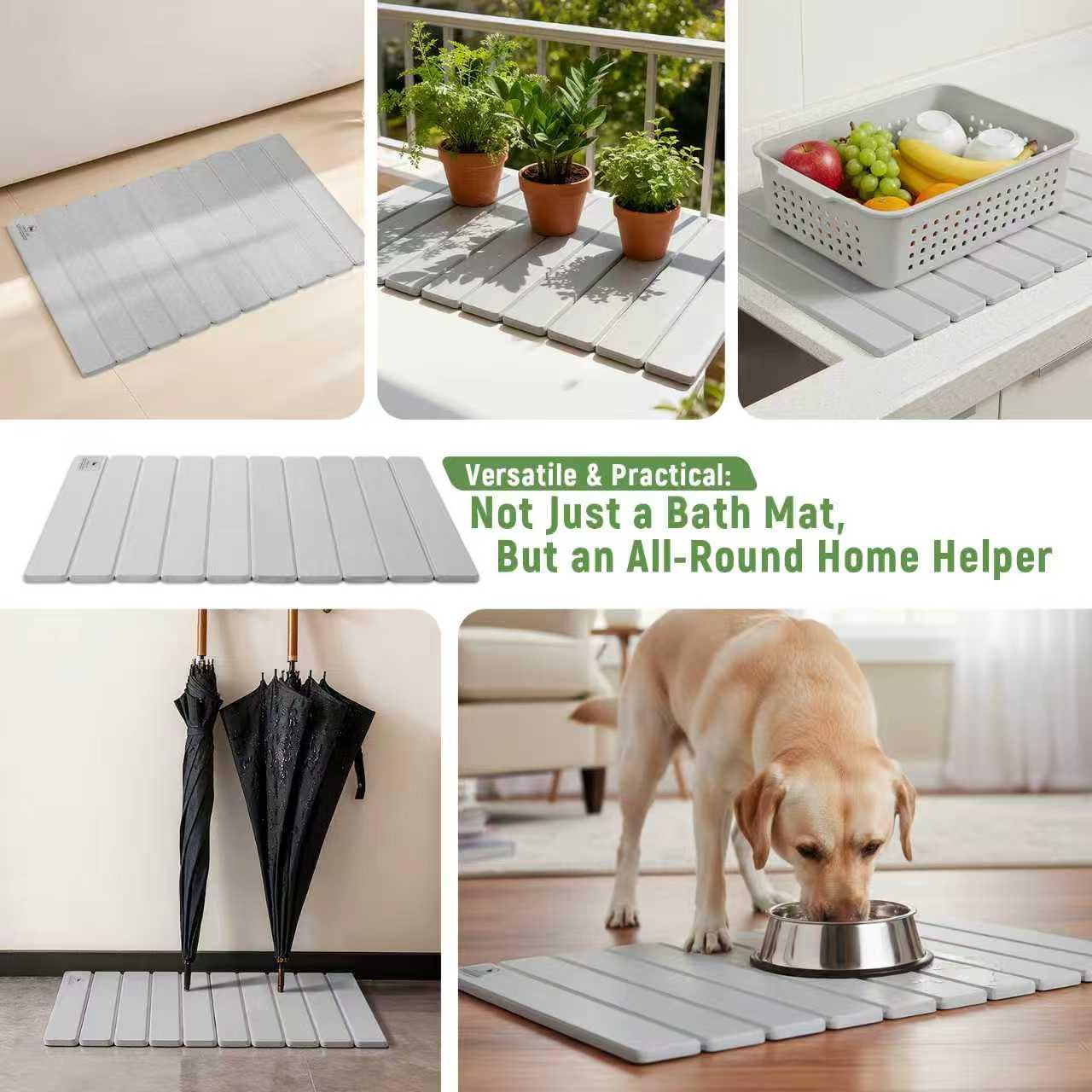 BeeChip Stone Bath Mat for Water Absorption, Foldable Diatomite Stone Mat, Non-Slip & Quick-Drying White Square Bath Mat with Modern Minimalist Style, Easy to Clean, for Bathroom/Kitchen/Hallway