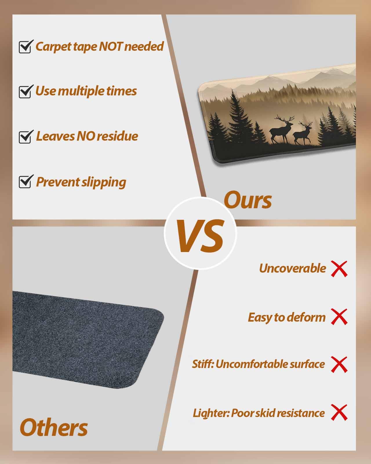 Black Forest Stair Treads for Wooden Steps Indoor Runner Rug Carpet, Deer Silhouettes Foggy Grey Pine Tree 10 Pieces Peel and Stick Staircase Step Treads Covers Washable Throw Door Mats 30"x8"