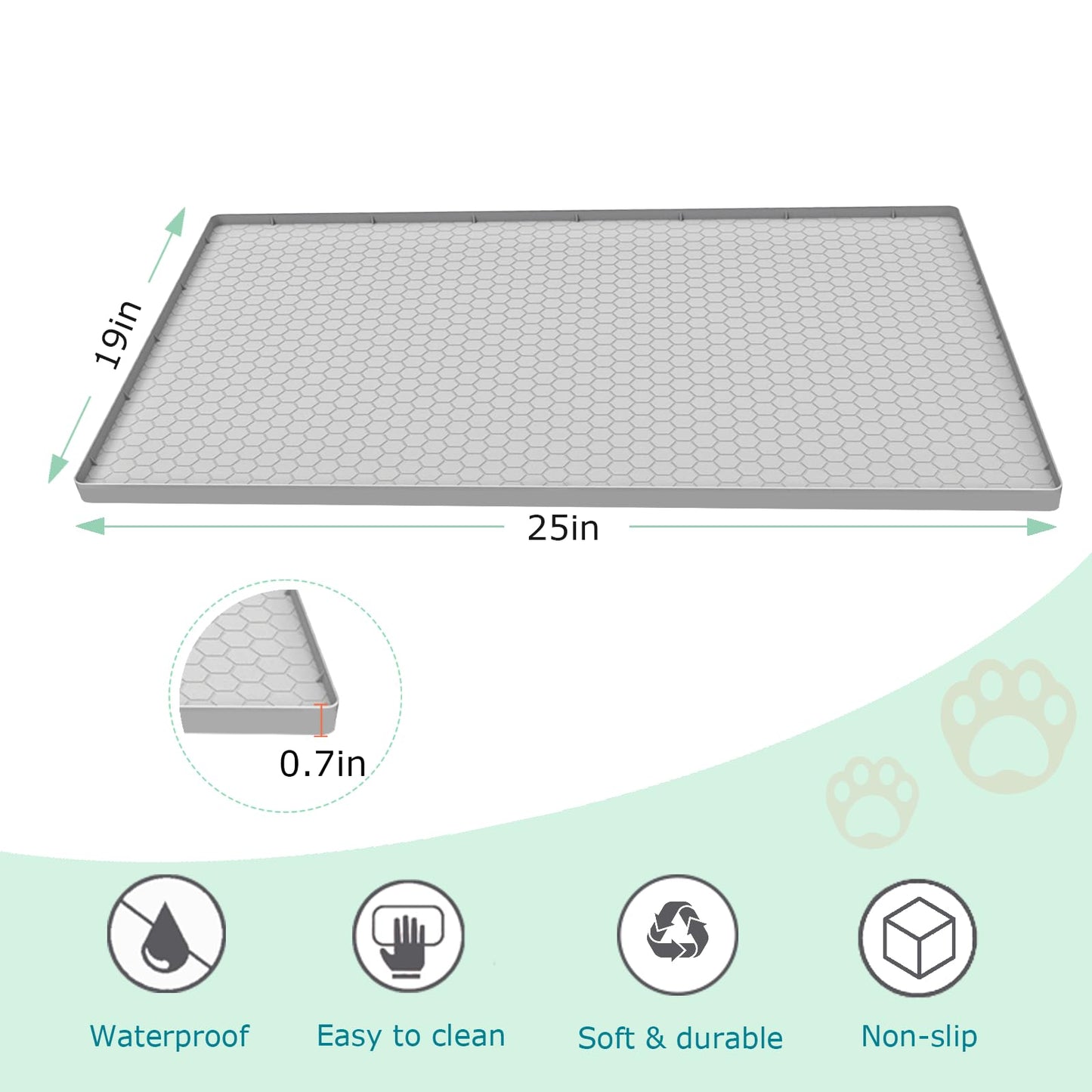 JSXZWOO Cat Litter Mat for Litter Box, Silicone Large Cat Litter Trapping Mat - 25x19 in, Waterproof & Non-Slip, Durable & Easy Clean, Light Grey