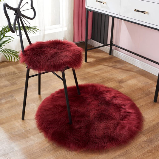 XSlive Luxury Faux Fur Round Area Rug Soft Fluffy Plush Circle Floor Carpet Mat for Sofa Bedroom Living Room Floor Decoration,1 Piece (Burgundy,Diameter 28")