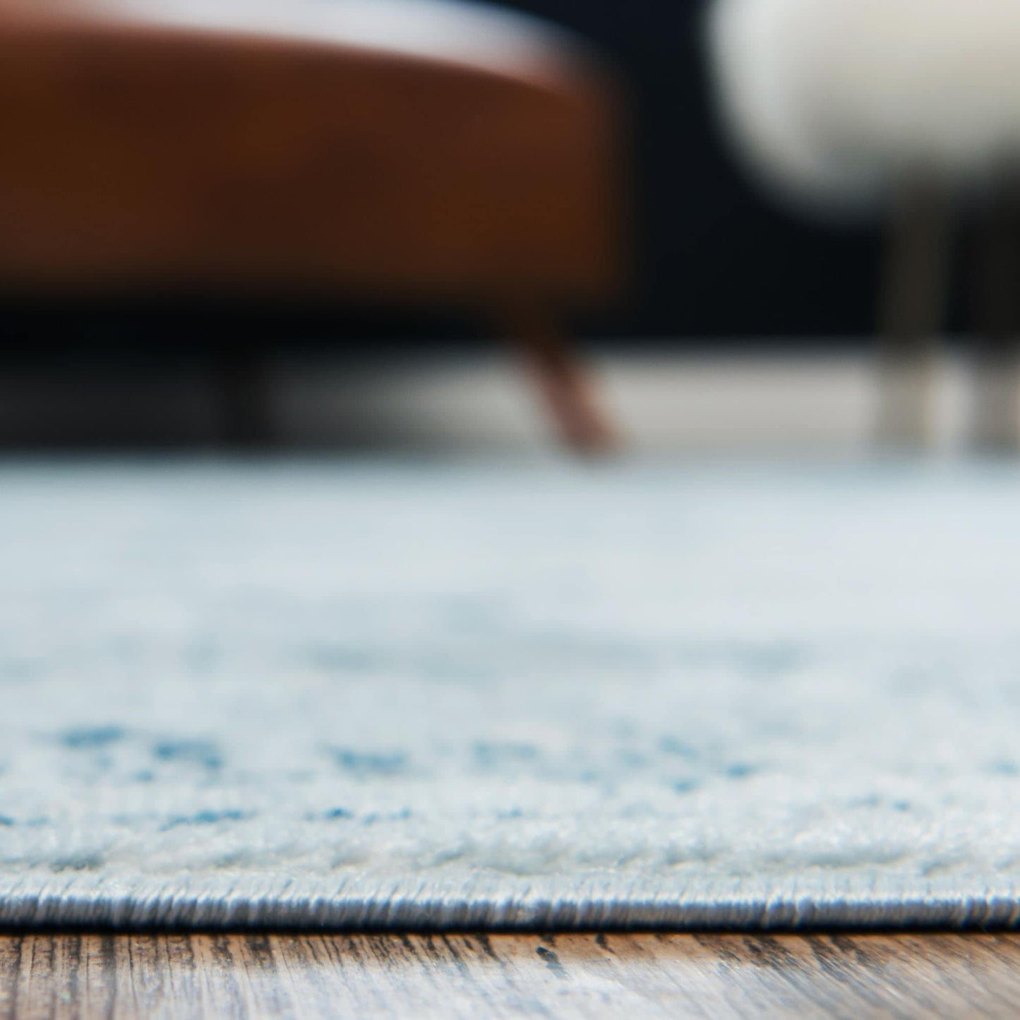 Rugs.com - Monte Carlo Rug – 8 Ft Square Light Blue Easy-Clean Rug – Distressed Medallion for Living Rooms, Bedrooms, and Dining Rooms