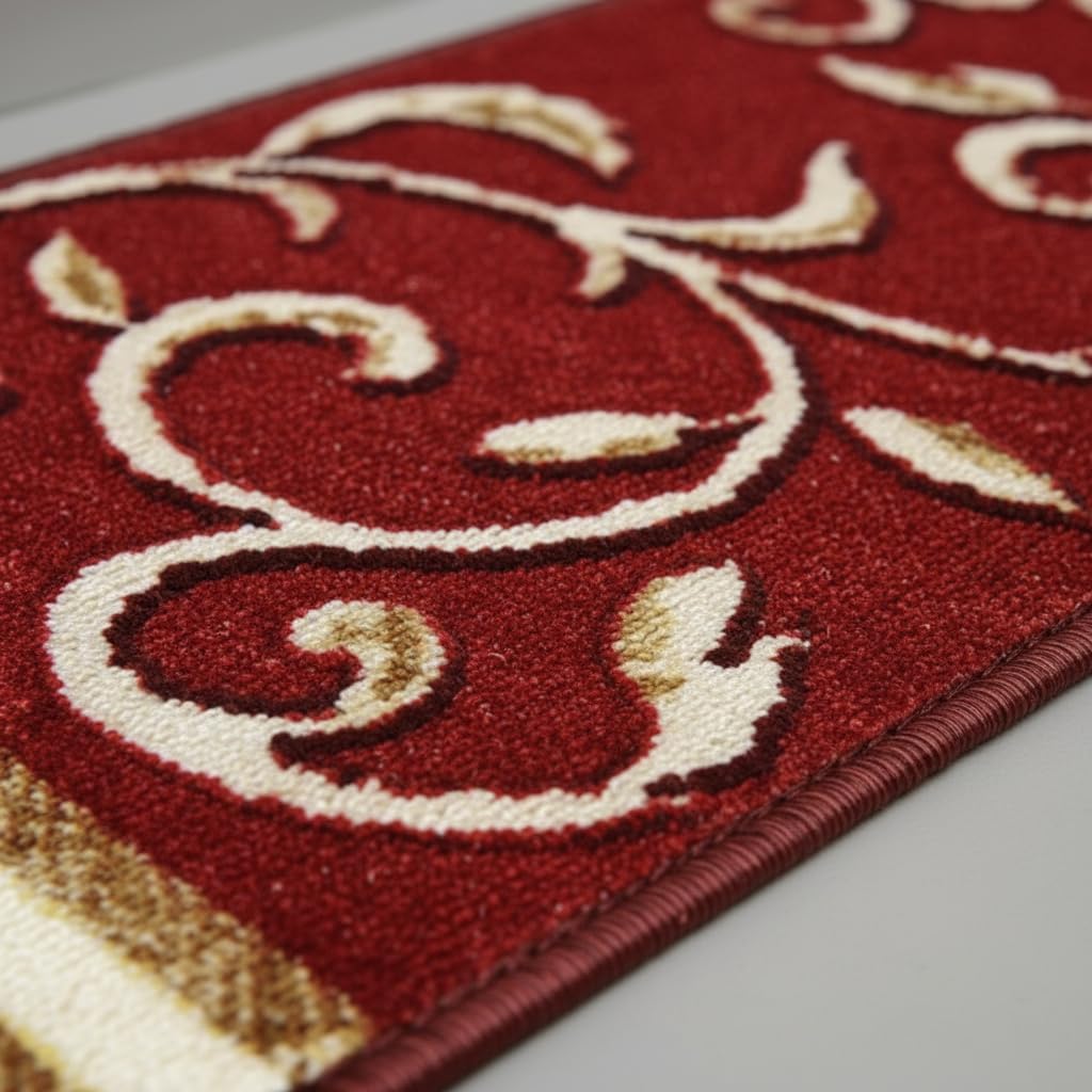 Gloria Non Slip Rubber Back Pet Friendly Floral Design Carpet Stair Treads Stairway mats (13, RED)