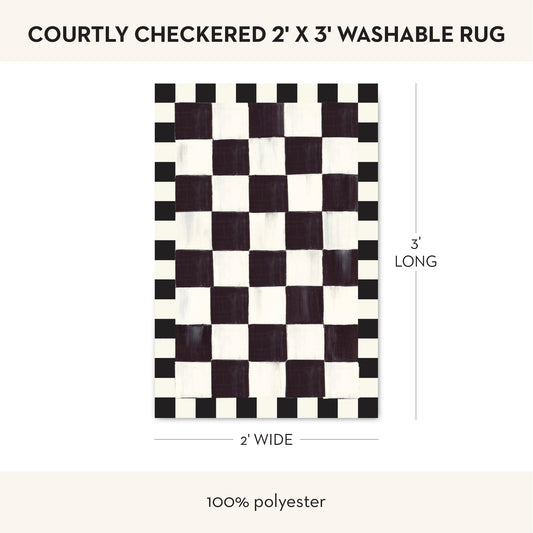 MACKENZIE-CHILDS Washable Rug, Decorative Indoor Rug, 2' x 3', Black-and-White Courtly Checkered